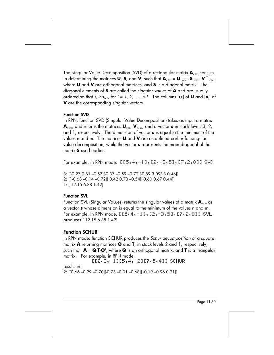 Function schur | HP 48gII User Manual | Page 376 / 864