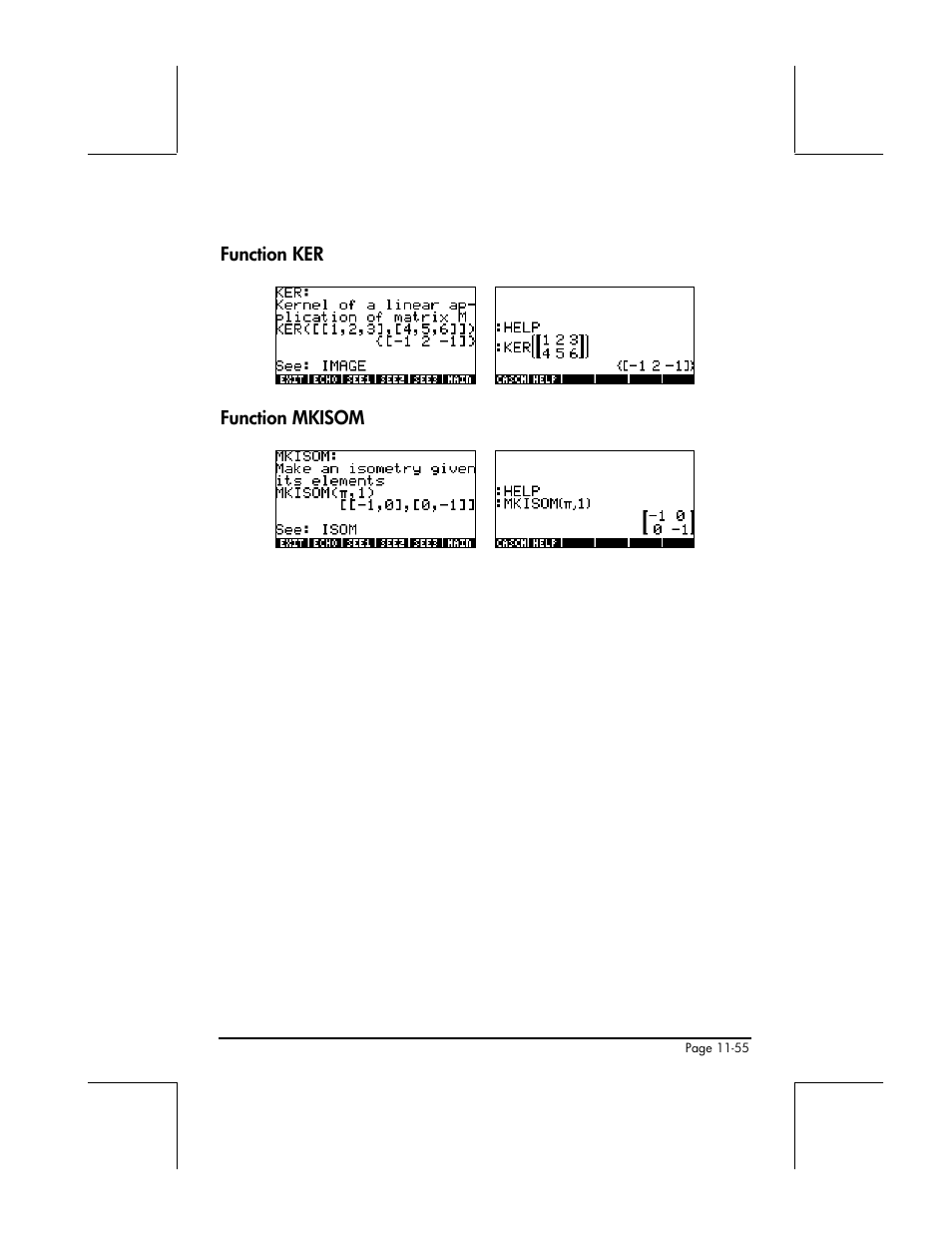 Function ker, Function mkisom | HP 48gII User Manual | Page 381 / 864
