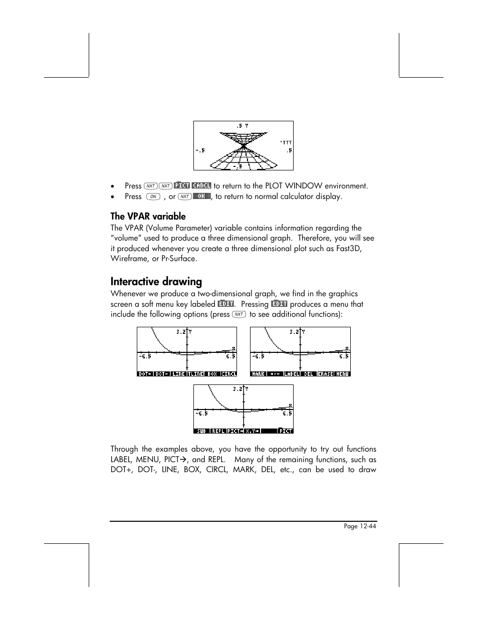 The vpar variable, Interactive drawing | HP 48gII User Manual | Page 425 / 864