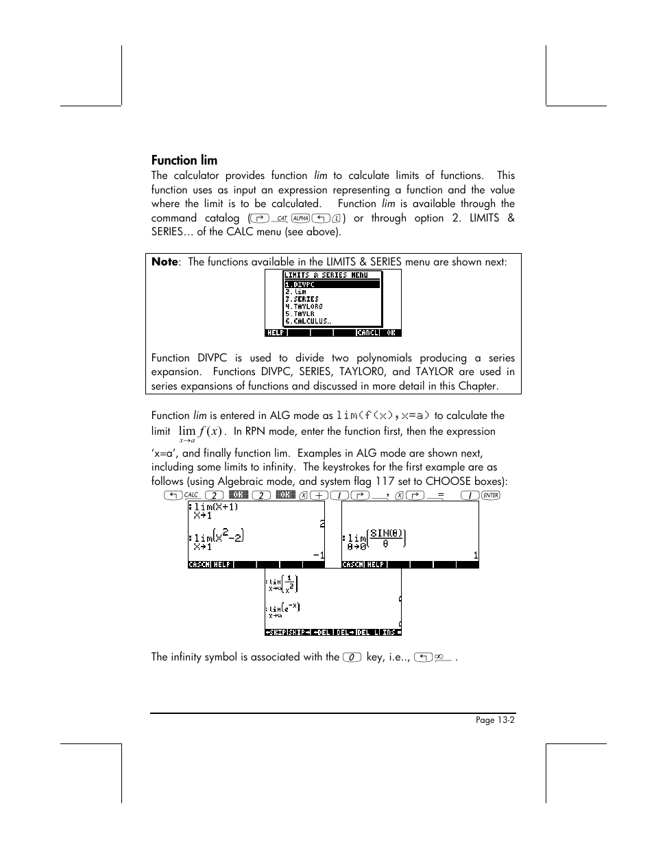 Function lim | HP 48gII User Manual | Page 437 / 864