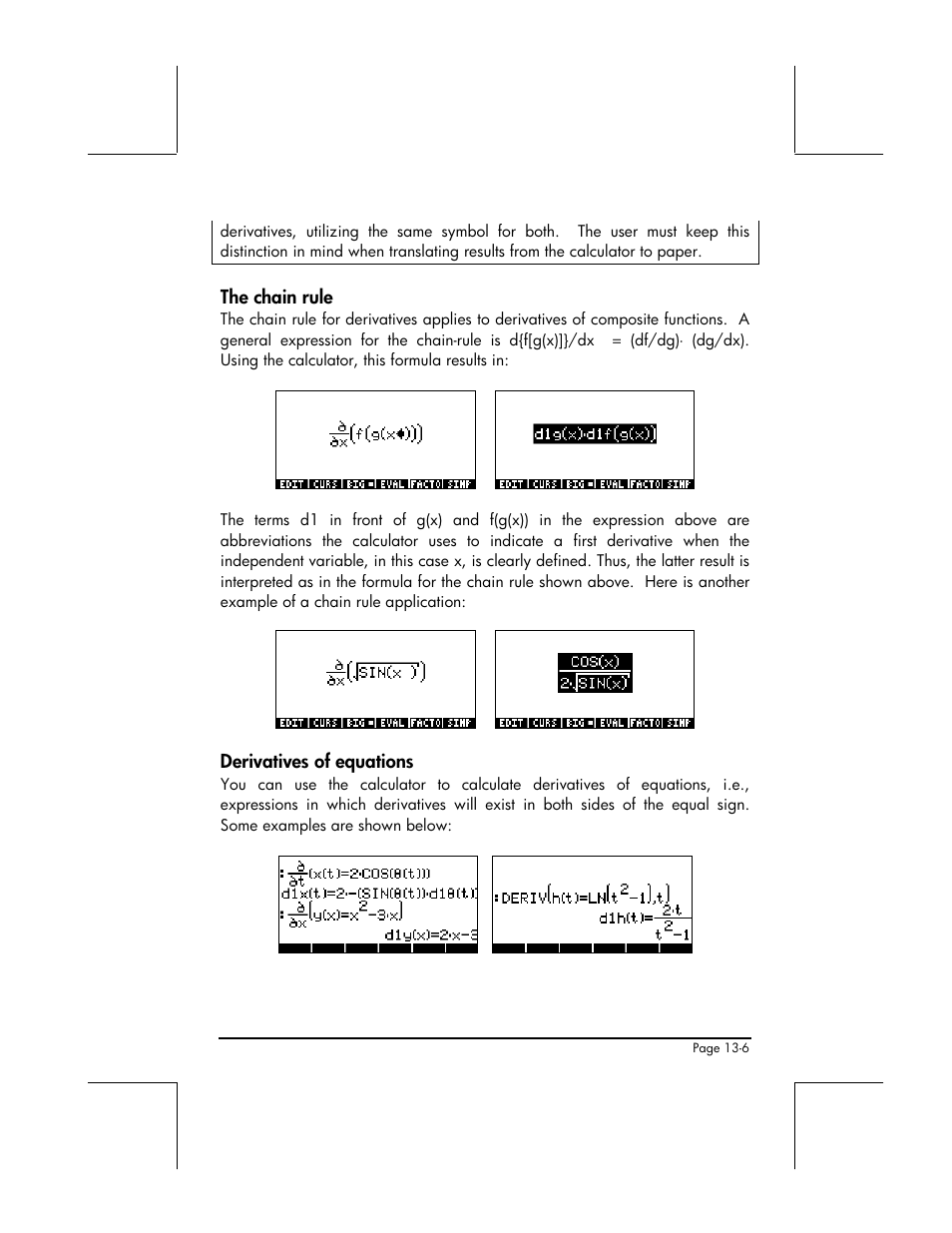 The chain rule, Derivatives of equations | HP 48gII User Manual | Page 441 / 864