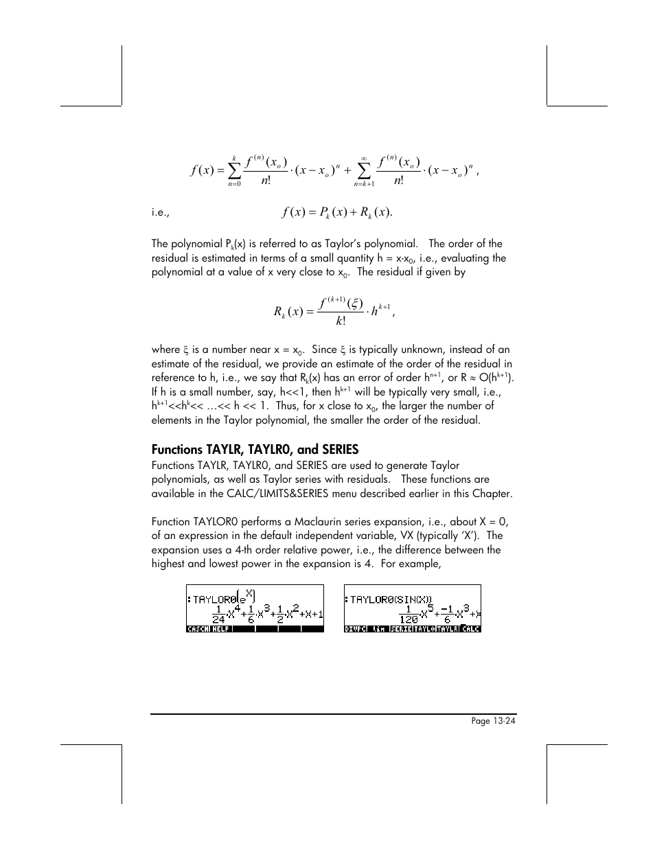 Functions taylr, taylr0, and series | HP 48gII User Manual | Page 459 / 864