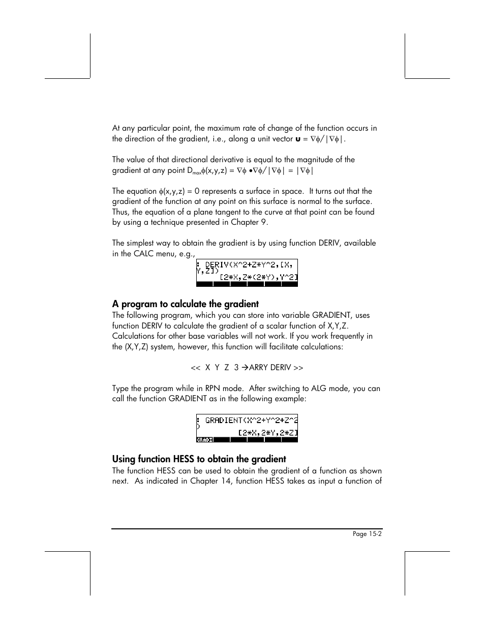 A program to calculate the gradient, Using function hess to obtain the gradient | HP 48gII User Manual | Page 473 / 864