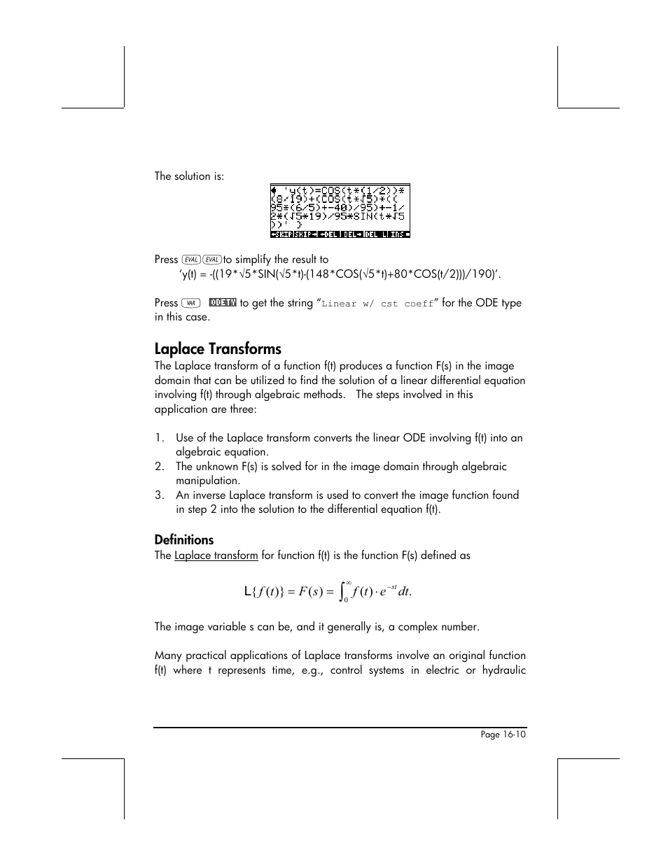 Laplace transforms, Definitions | HP 48gII User Manual | Page 488 / 864