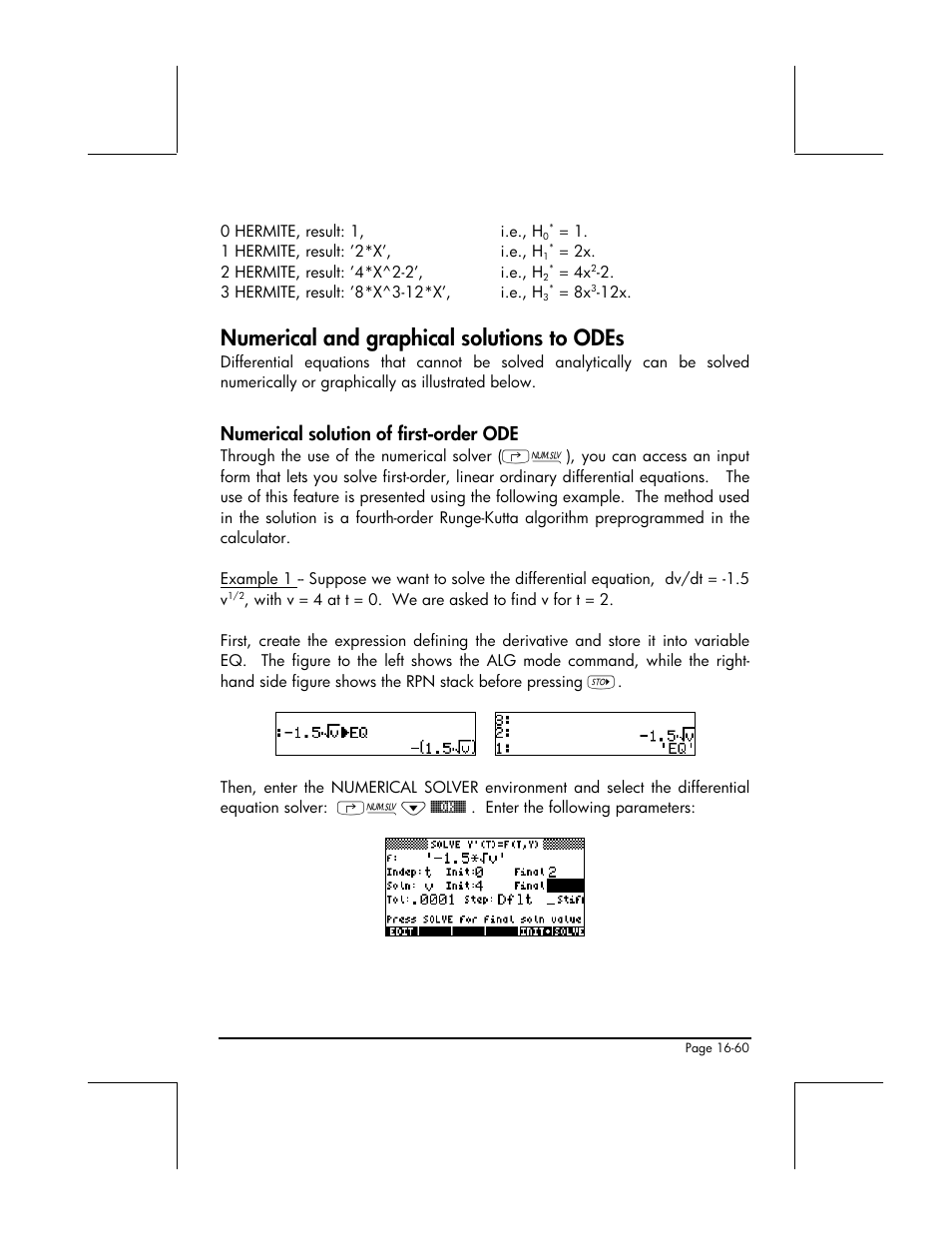 Numerical and graphical solutions to odes, Numerical solution of first-order ode | HP 48gII User Manual | Page 538 / 864