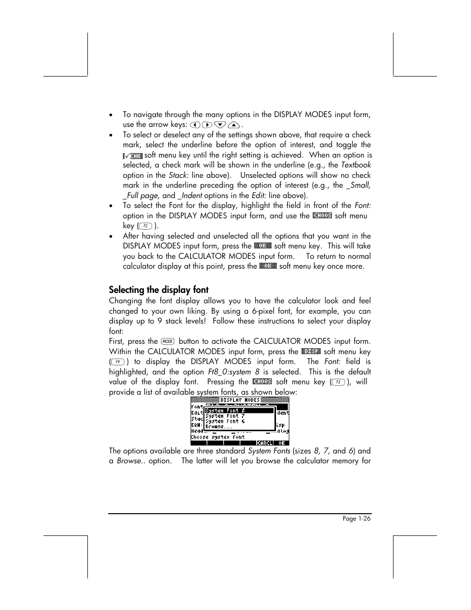 Selecting the display font | HP 48gII User Manual | Page 55 / 864