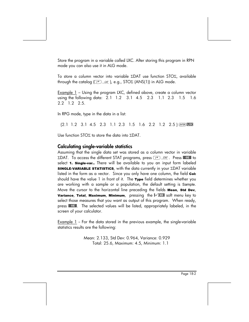 Calculating single-variable statistics | HP 48gII User Manual | Page 573 / 864