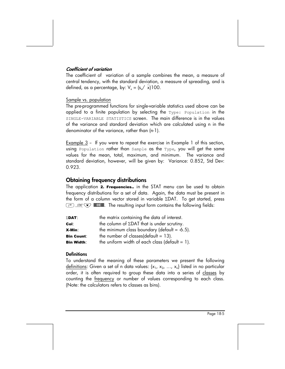 Obtaining frequency distributions | HP 48gII User Manual | Page 576 / 864