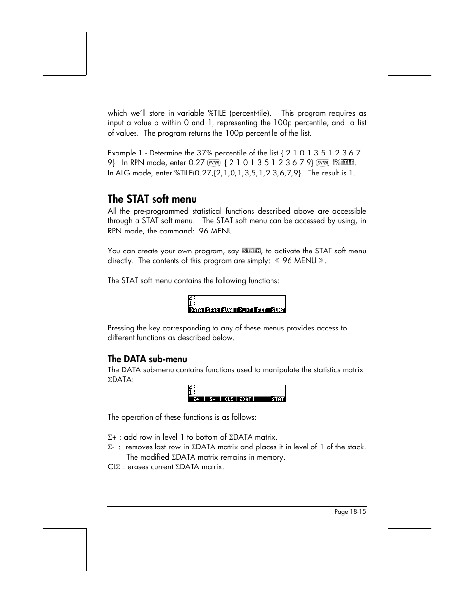 The stat soft menu, The data sub-menu | HP 48gII User Manual | Page 586 / 864