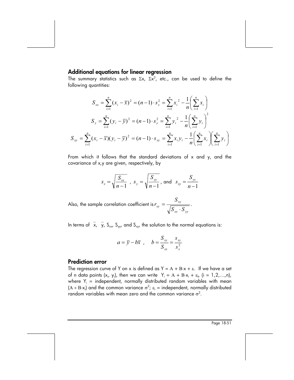 Additional equations for linear regression, Prediction error | HP 48gII User Manual | Page 622 / 864