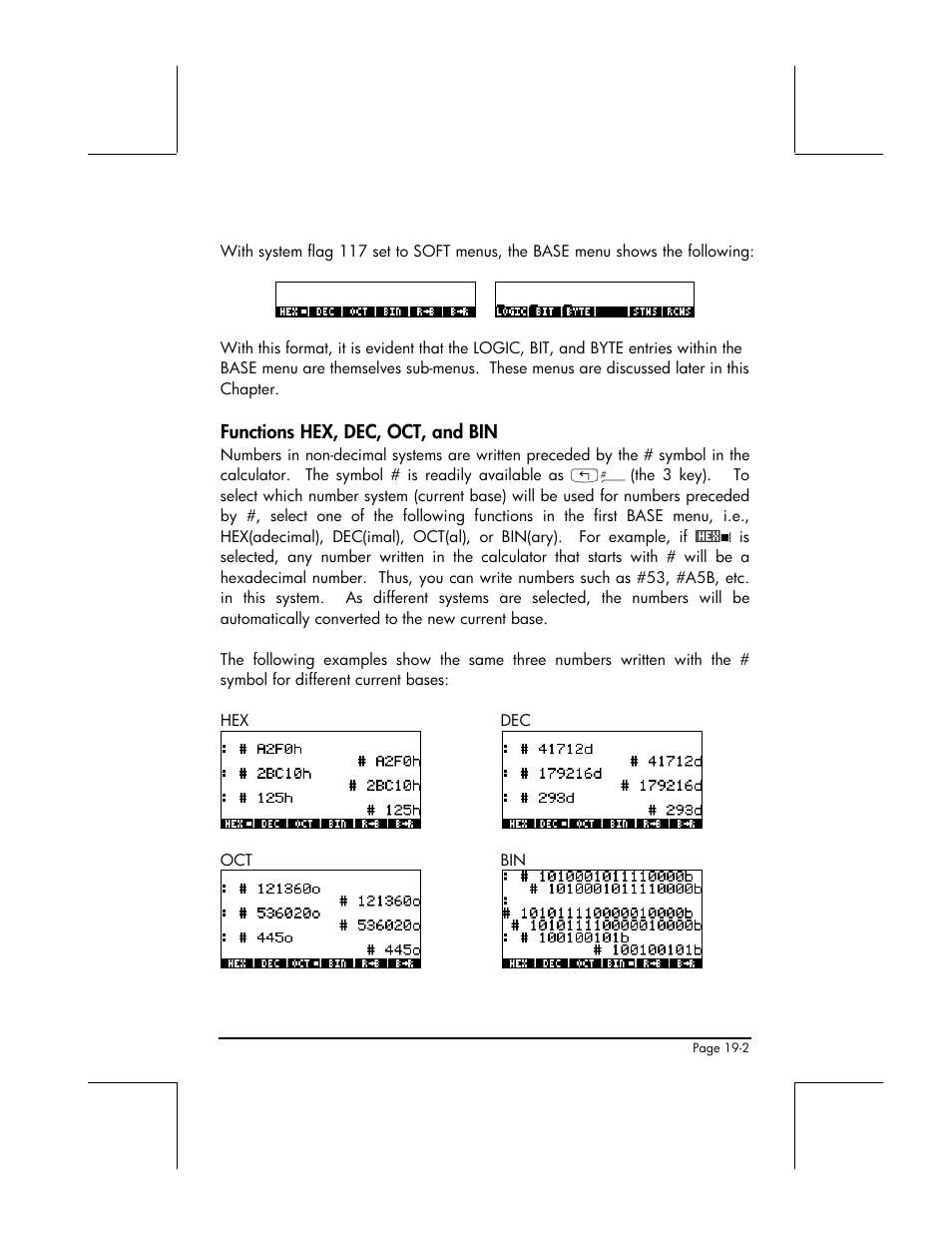 Functions hex, dec, oct, and bin | HP 48gII User Manual | Page 637 / 864