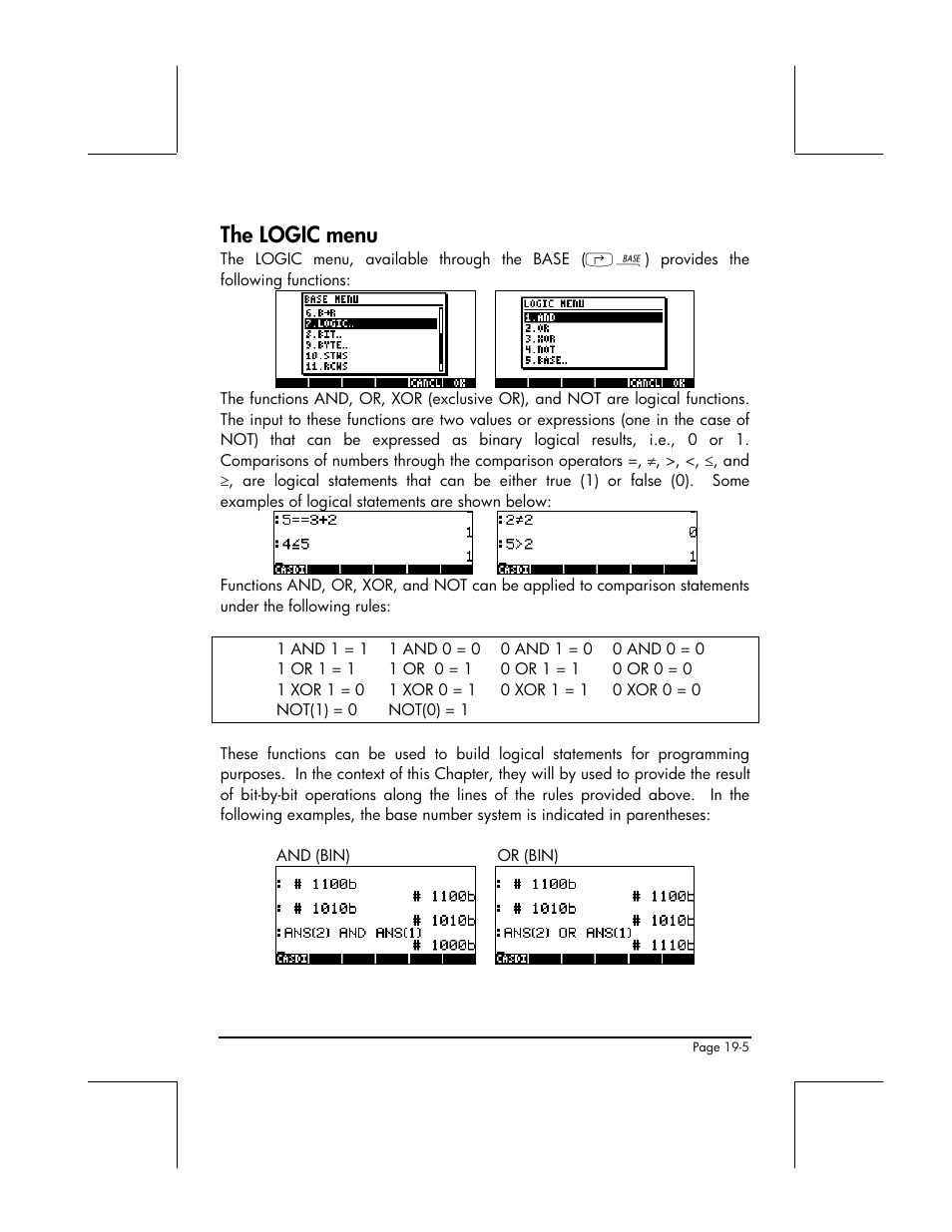 The logic menu | HP 48gII User Manual | Page 640 / 864