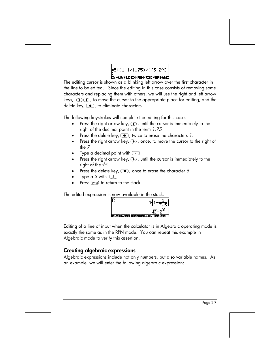 Creating algebraic expressions | HP 48gII User Manual | Page 65 / 864