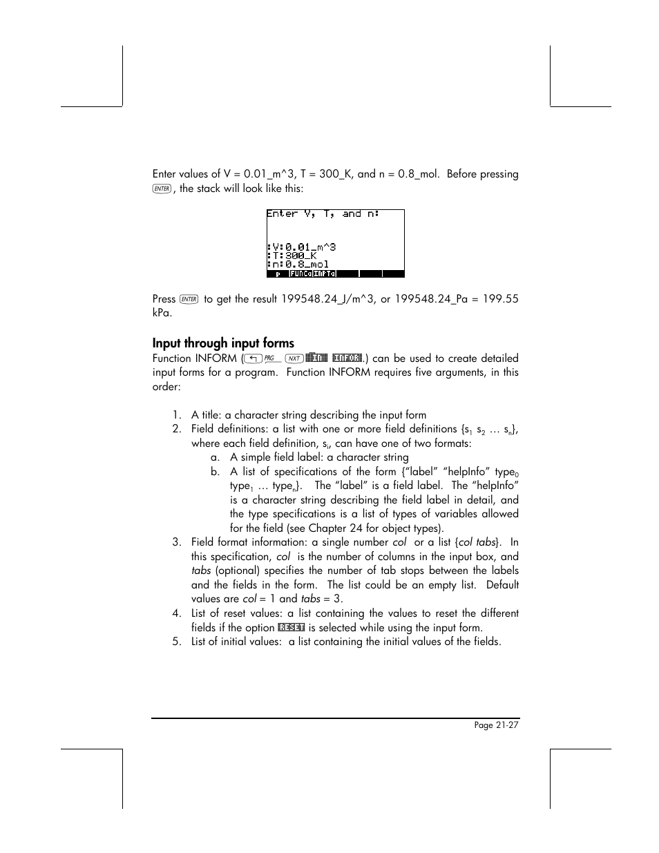Input through input forms | HP 48gII User Manual | Page 676 / 864