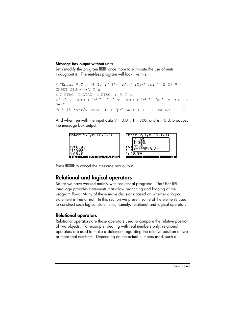 Relational and logical operators, Relational operators | HP 48gII User Manual | Page 692 / 864