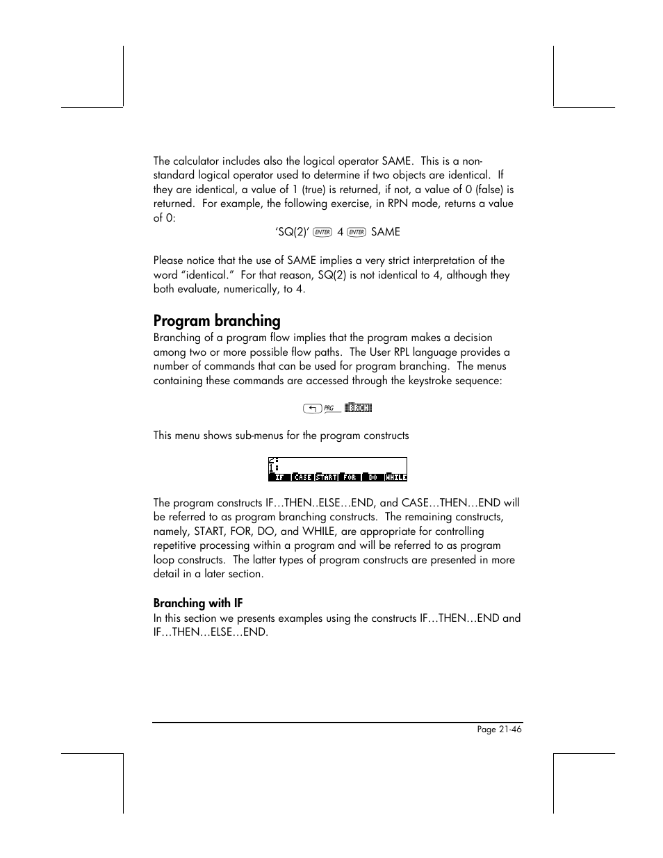 Program branching, Branching with if | HP 48gII User Manual | Page 695 / 864