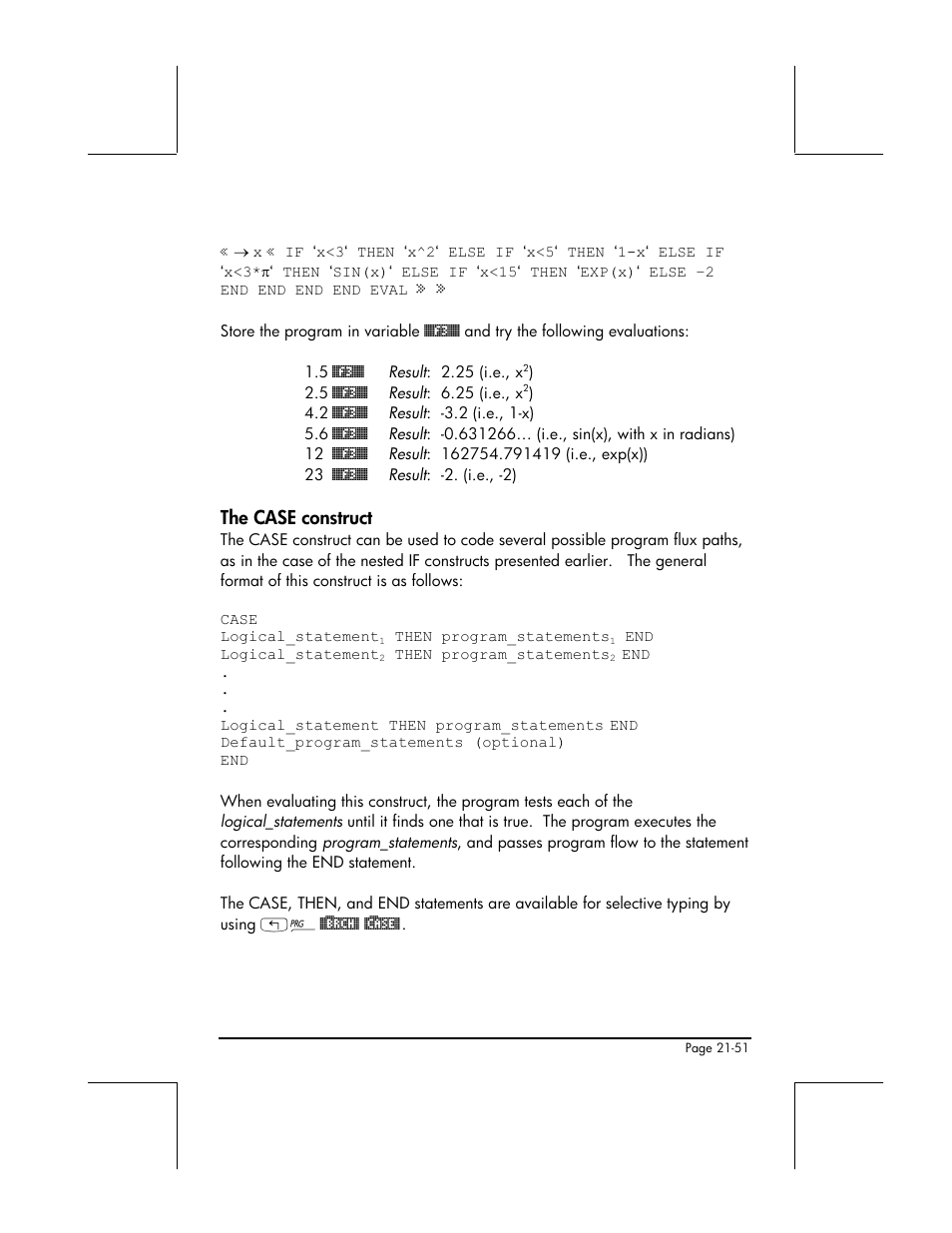 The case construct | HP 48gII User Manual | Page 700 / 864