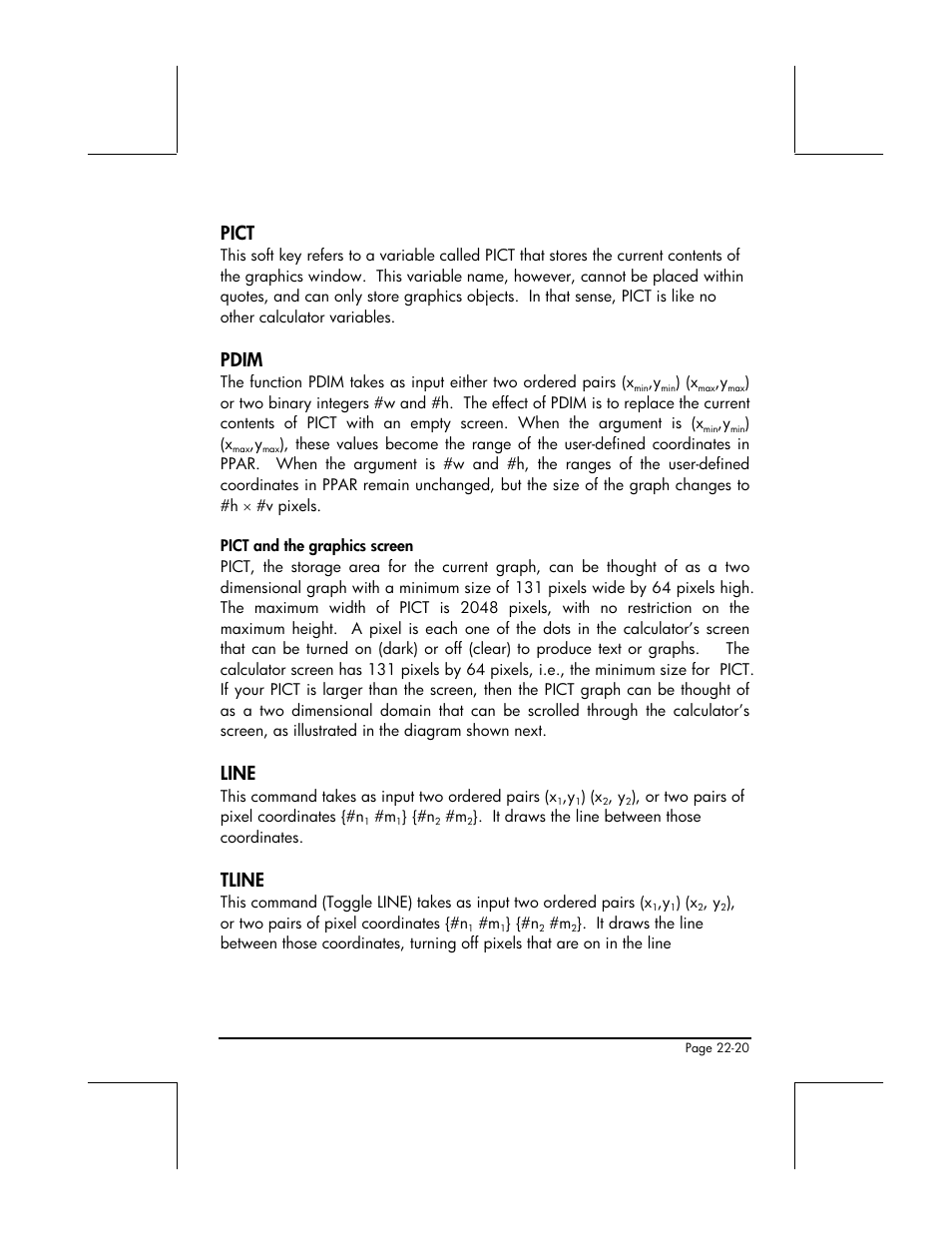 Pict, Pdim, Line | Tline | HP 48gII User Manual | Page 736 / 864