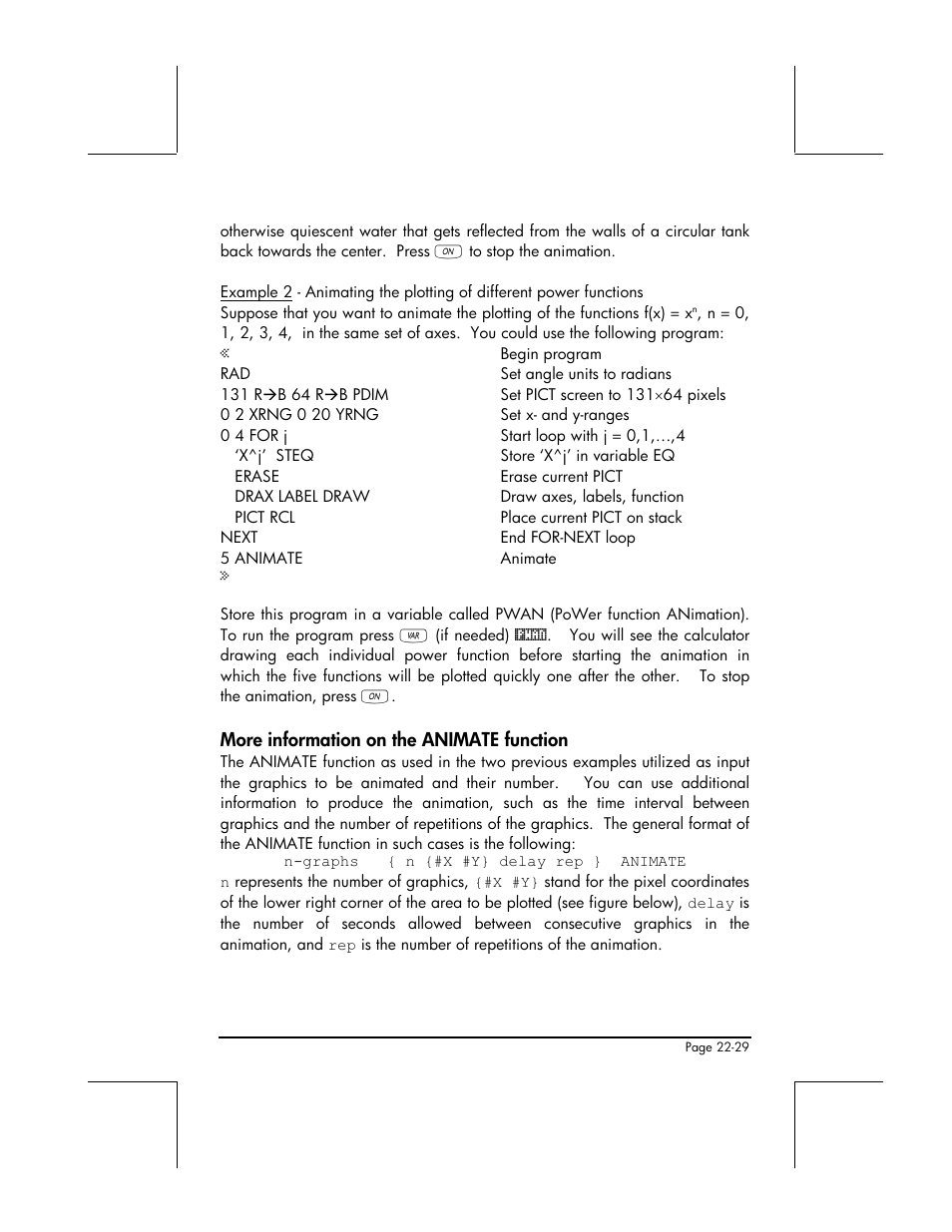 More information on the animate function | HP 48gII User Manual | Page 745 / 864