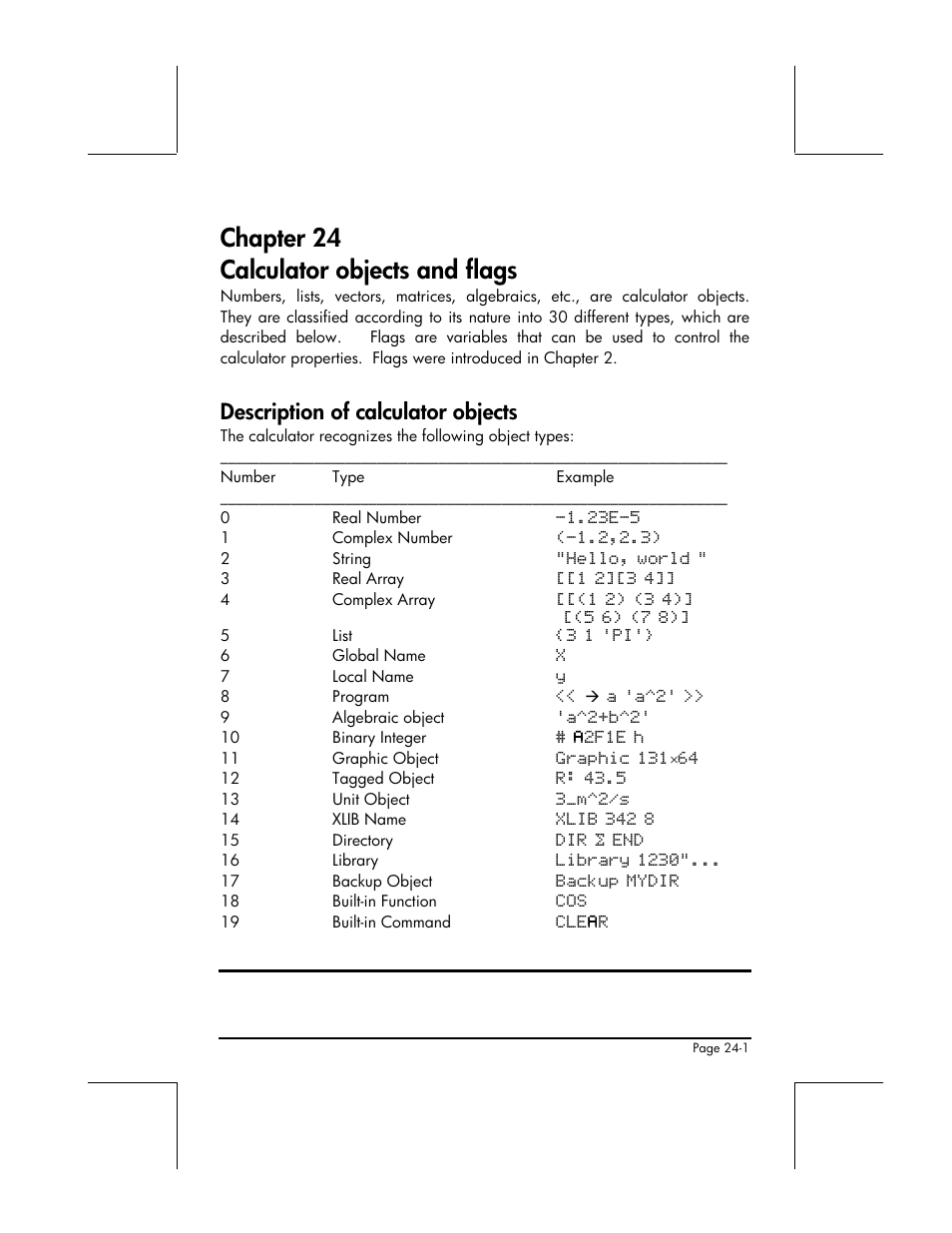 Chapter 24 calculator objects and flags, Description of calculator objects | HP 48gII User Manual | Page 762 / 864