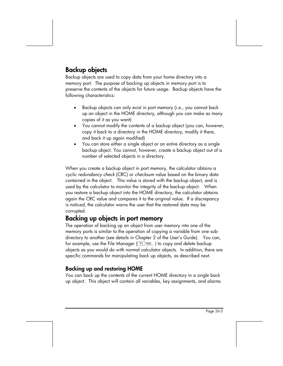 Backup objects, Backing up objects in port memory, Backing up and restoring home | HP 48gII User Manual | Page 772 / 864