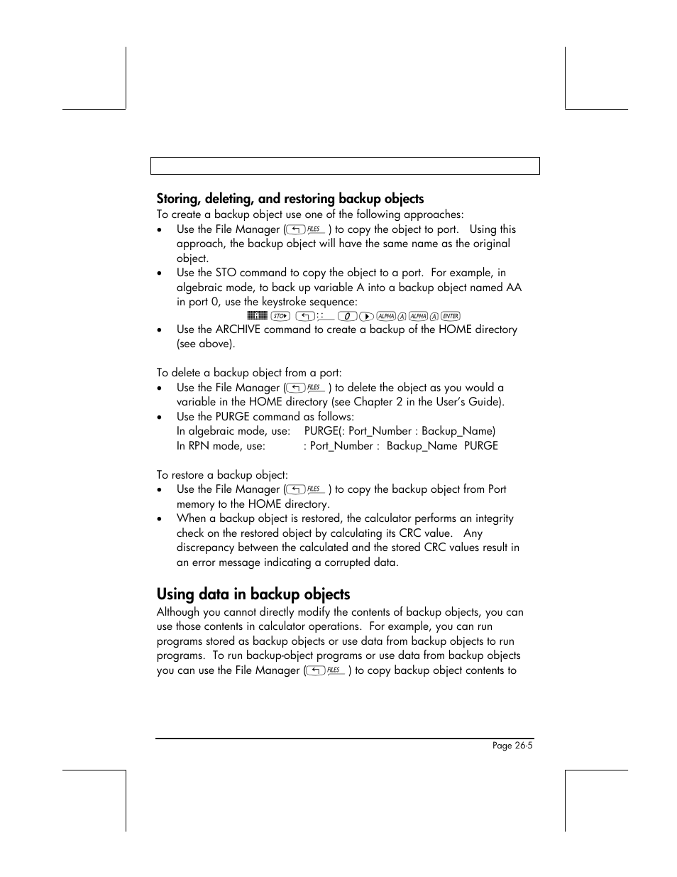 Storing, deleting, and restoring backup objects, Using data in backup objects | HP 48gII User Manual | Page 774 / 864