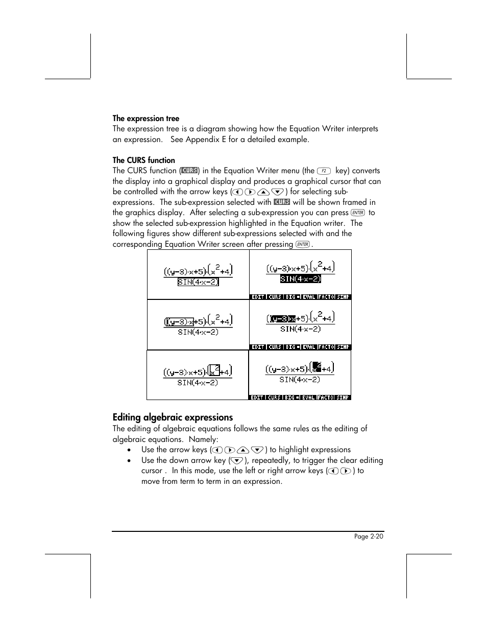 Editing algebraic expressions | HP 48gII User Manual | Page 78 / 864