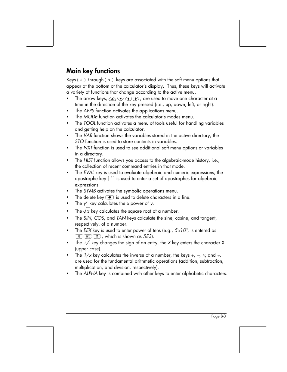 Main key functions | HP 48gII User Manual | Page 784 / 864