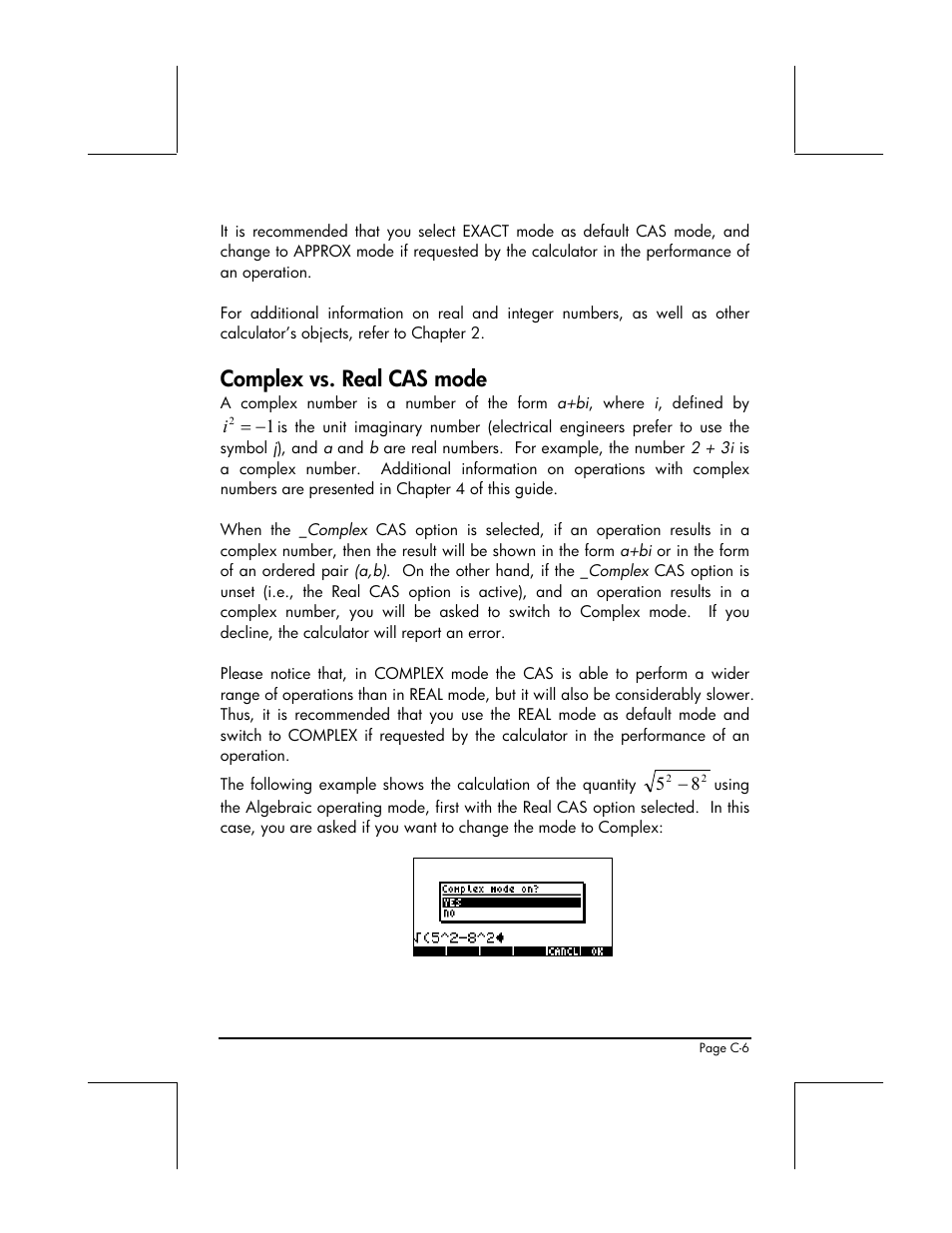 Complex vs. real cas mode | HP 48gII User Manual | Page 800 / 864