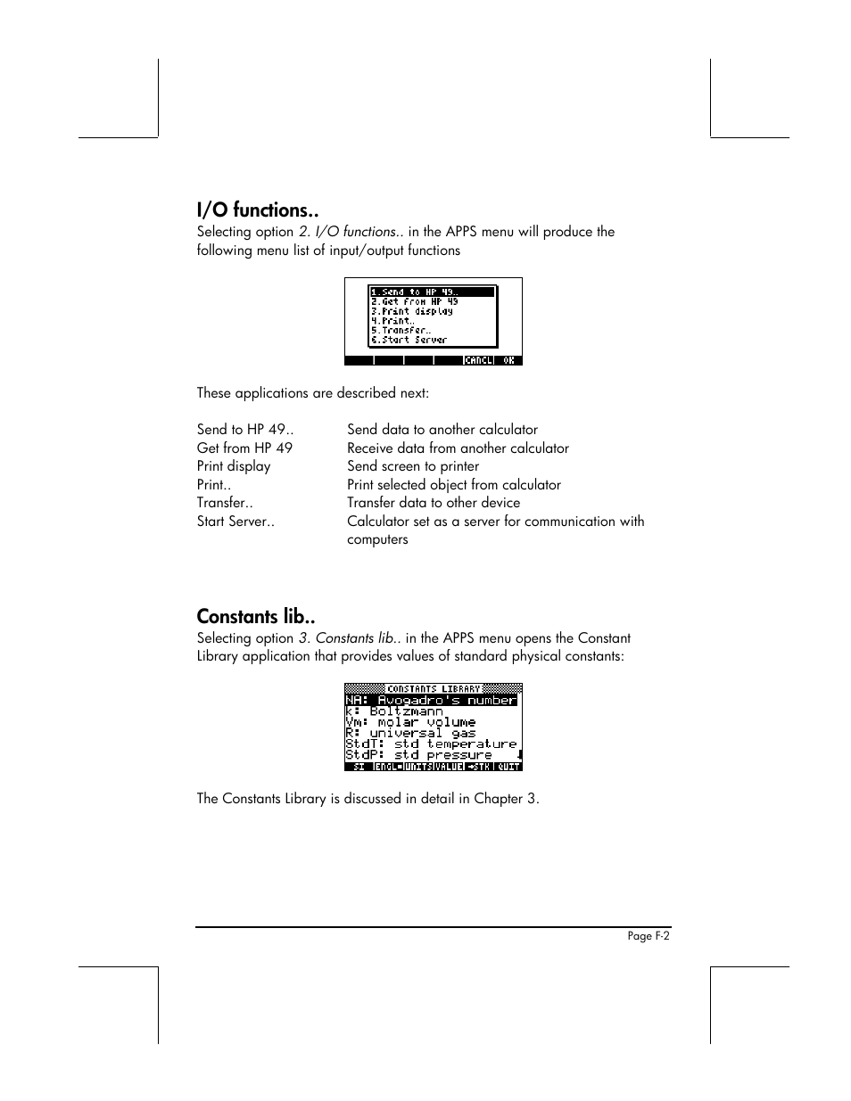 I/o functions, Constants lib | HP 48gII User Manual | Page 817 / 864