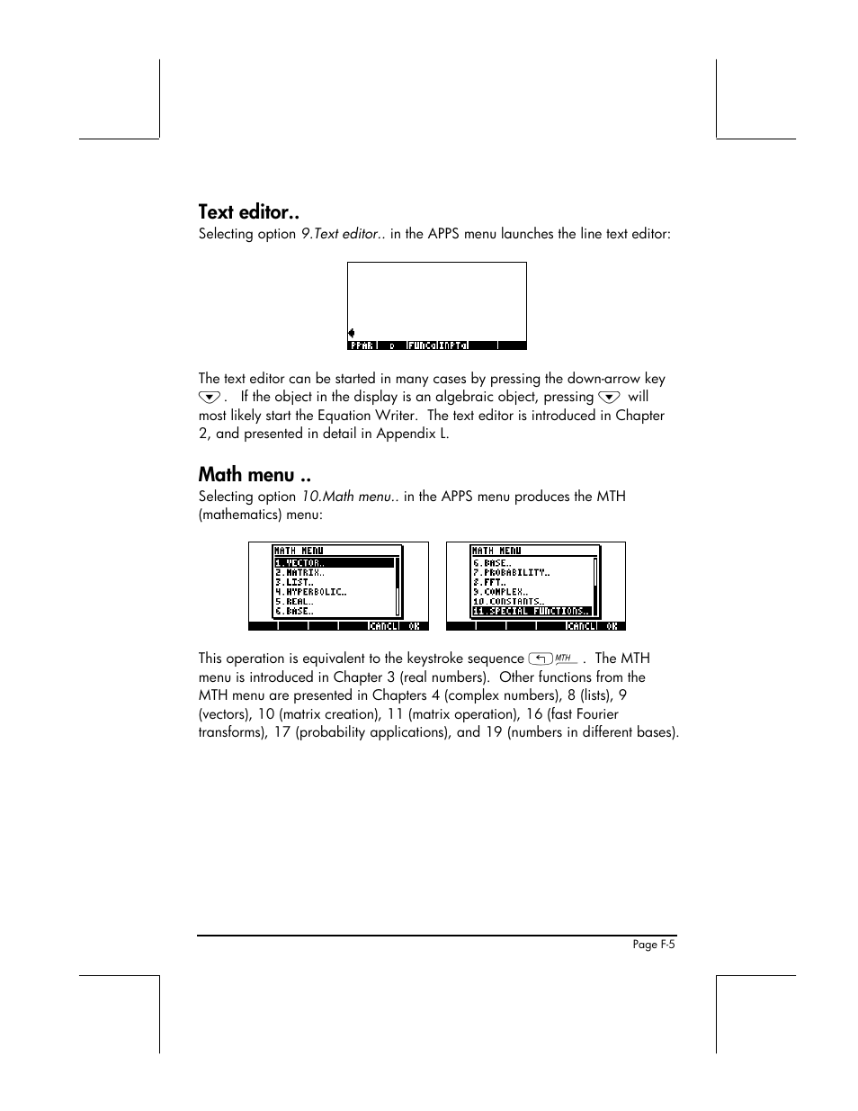 Text editor, Math menu | HP 48gII User Manual | Page 820 / 864