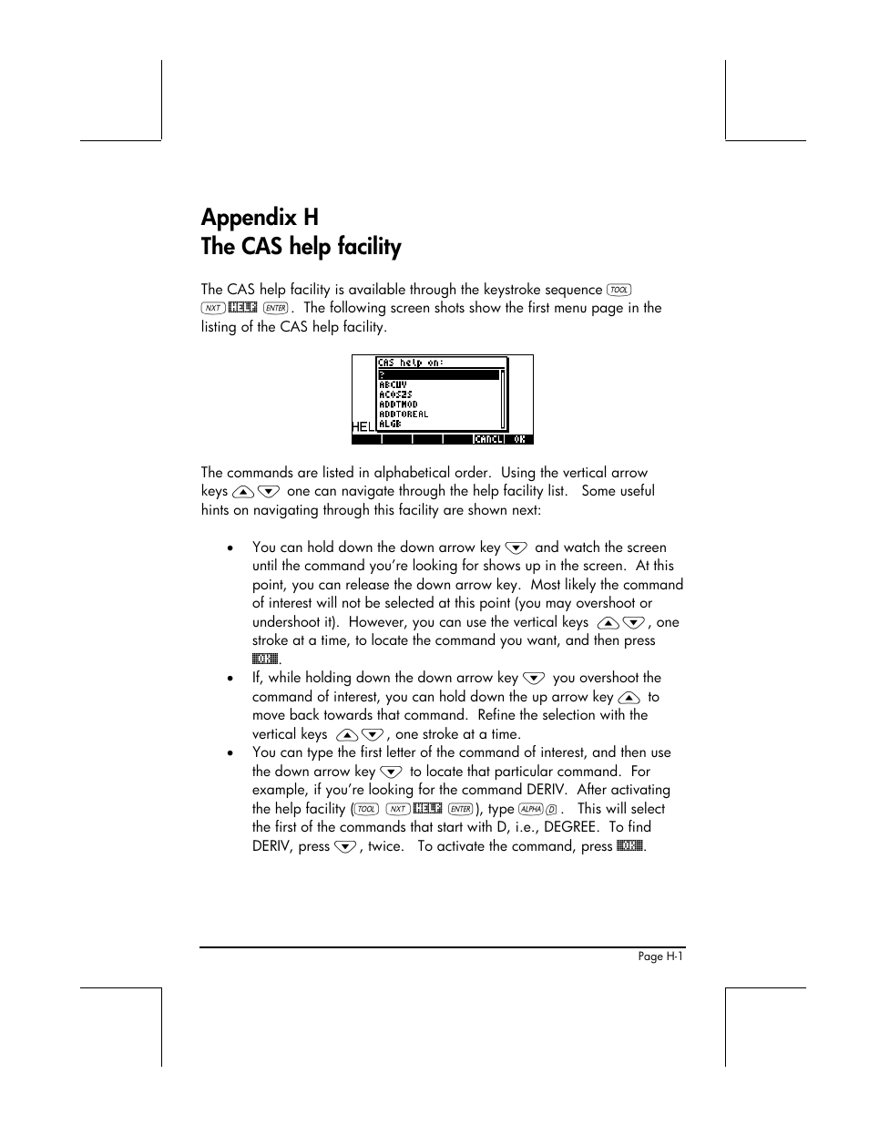 Appendix h - the cas help facility, Appendix h the cas help facility | HP 48gII User Manual | Page 825 / 864