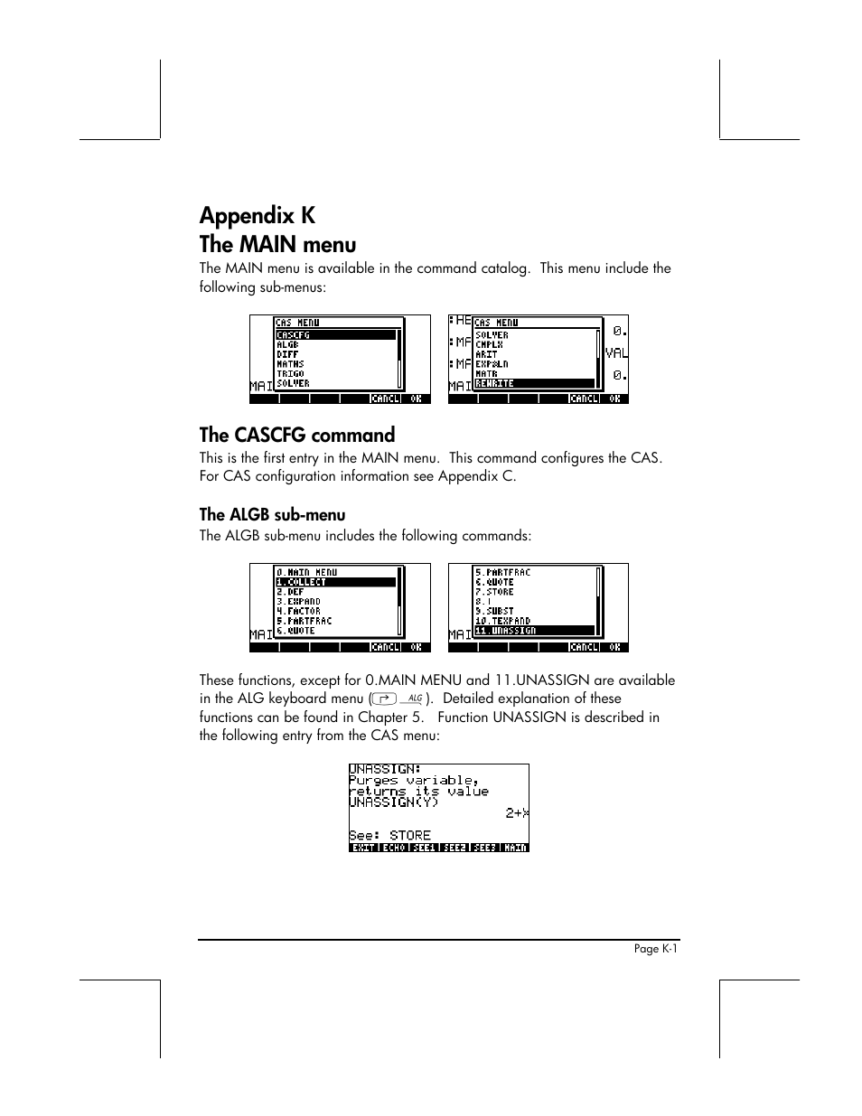 Appendix k - the main menu, Appendix k the main menu, The cascfg command | HP 48gII User Manual | Page 831 / 864