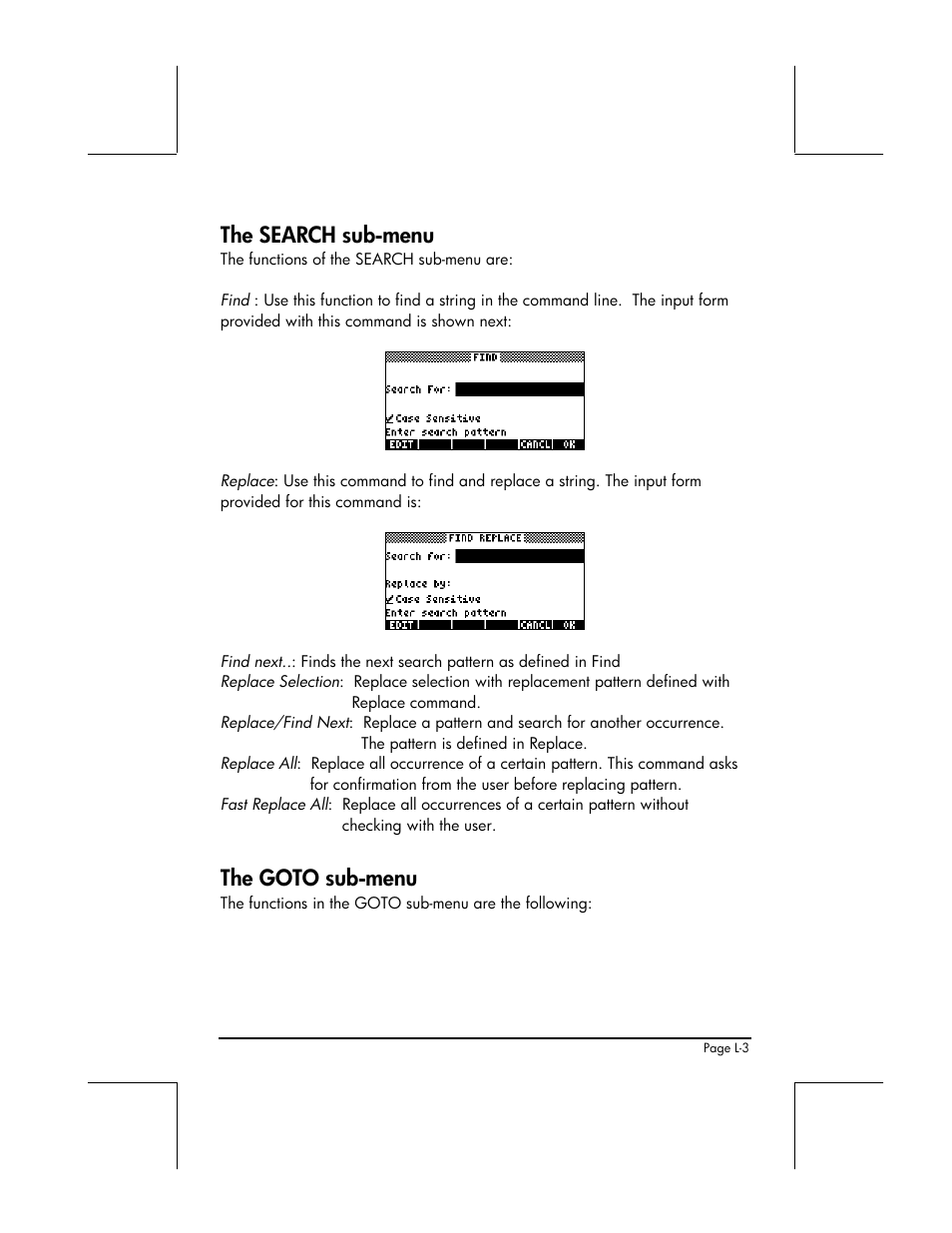 The search sub-menu, The goto sub-menu | HP 48gII User Manual | Page 838 / 864