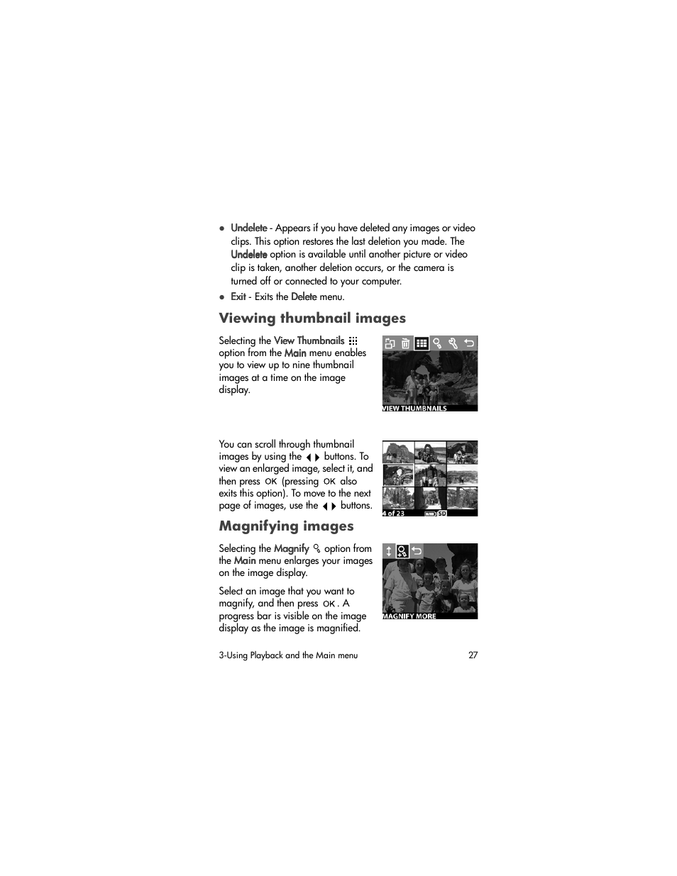 Viewing thumbnail images, Magnifying images | HP 320 User Manual | Page 29 / 80
