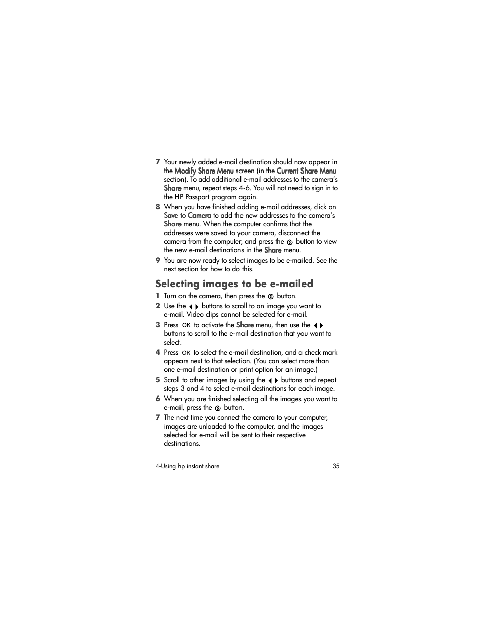 Selecting images to be e-mailed | HP 320 User Manual | Page 37 / 80