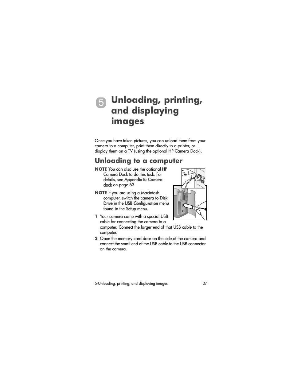 Unloading, printing, and displaying images, Unloading to a computer | HP 320 User Manual | Page 39 / 80