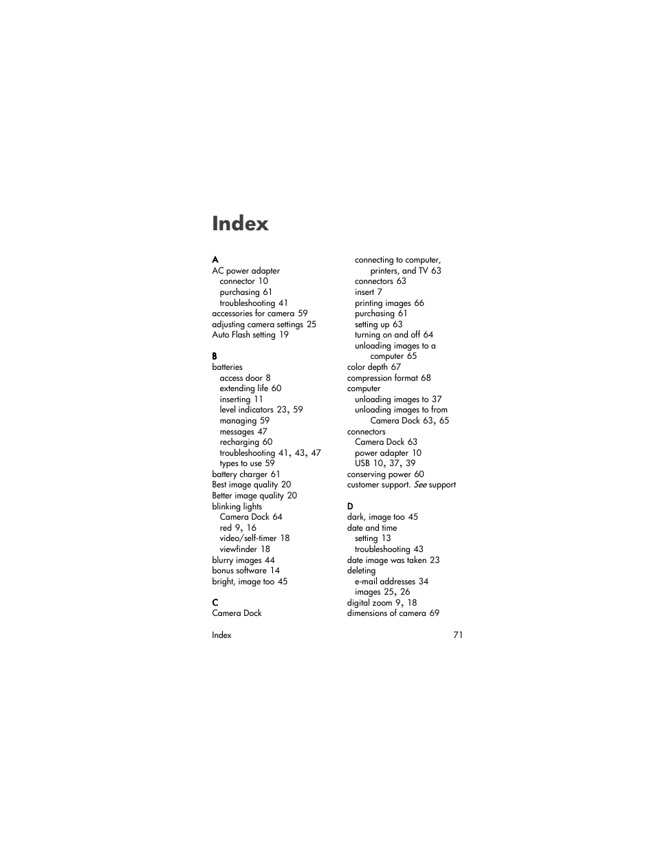 Index | HP 320 User Manual | Page 73 / 80