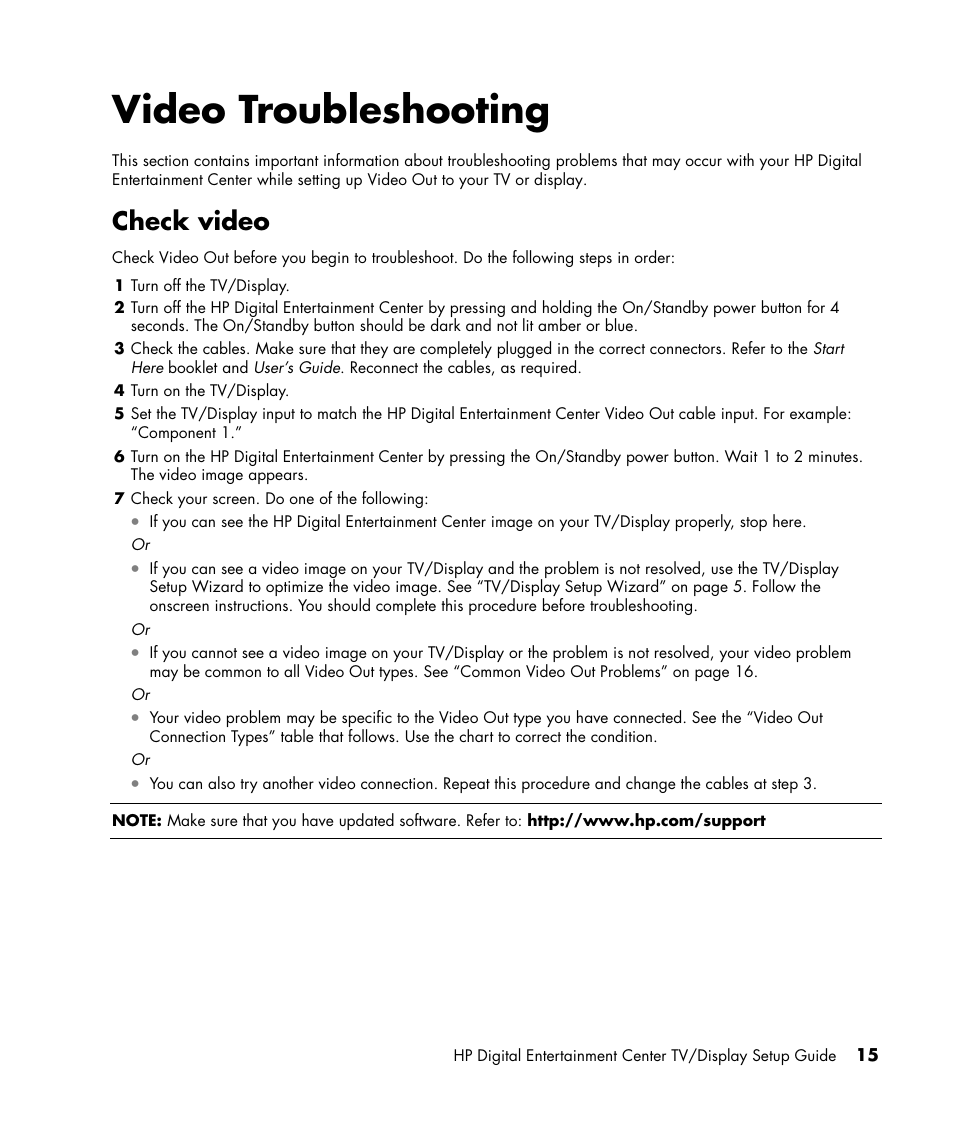 Video troubleshooting, Check video | HP z558 User Manual | Page 19 / 40