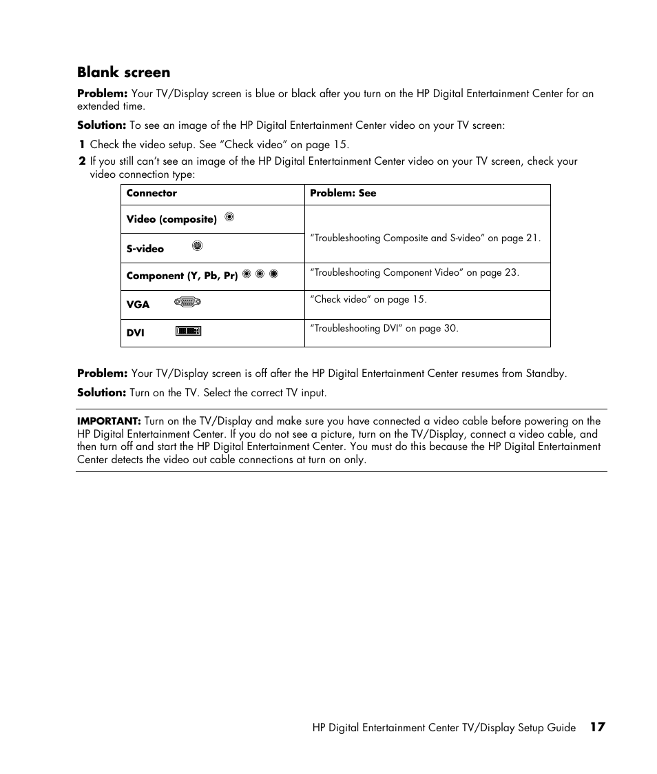 Blank screen | HP z558 User Manual | Page 21 / 40