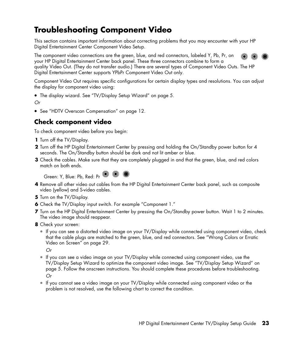 Troubleshooting component video, Check component video | HP z558 User Manual | Page 27 / 40