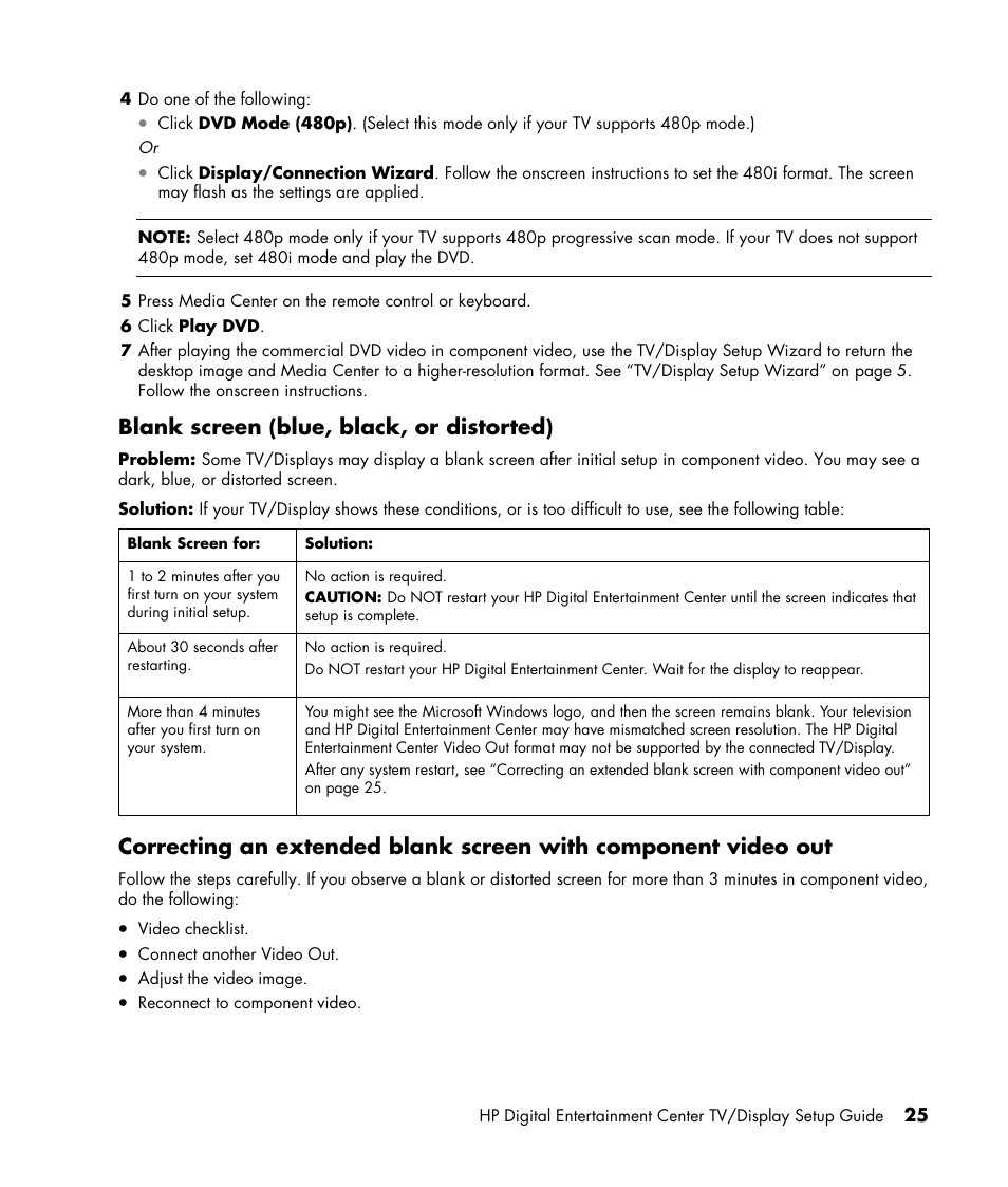 Blank screen (blue, black, or distorted) | HP z558 User Manual | Page 29 / 40