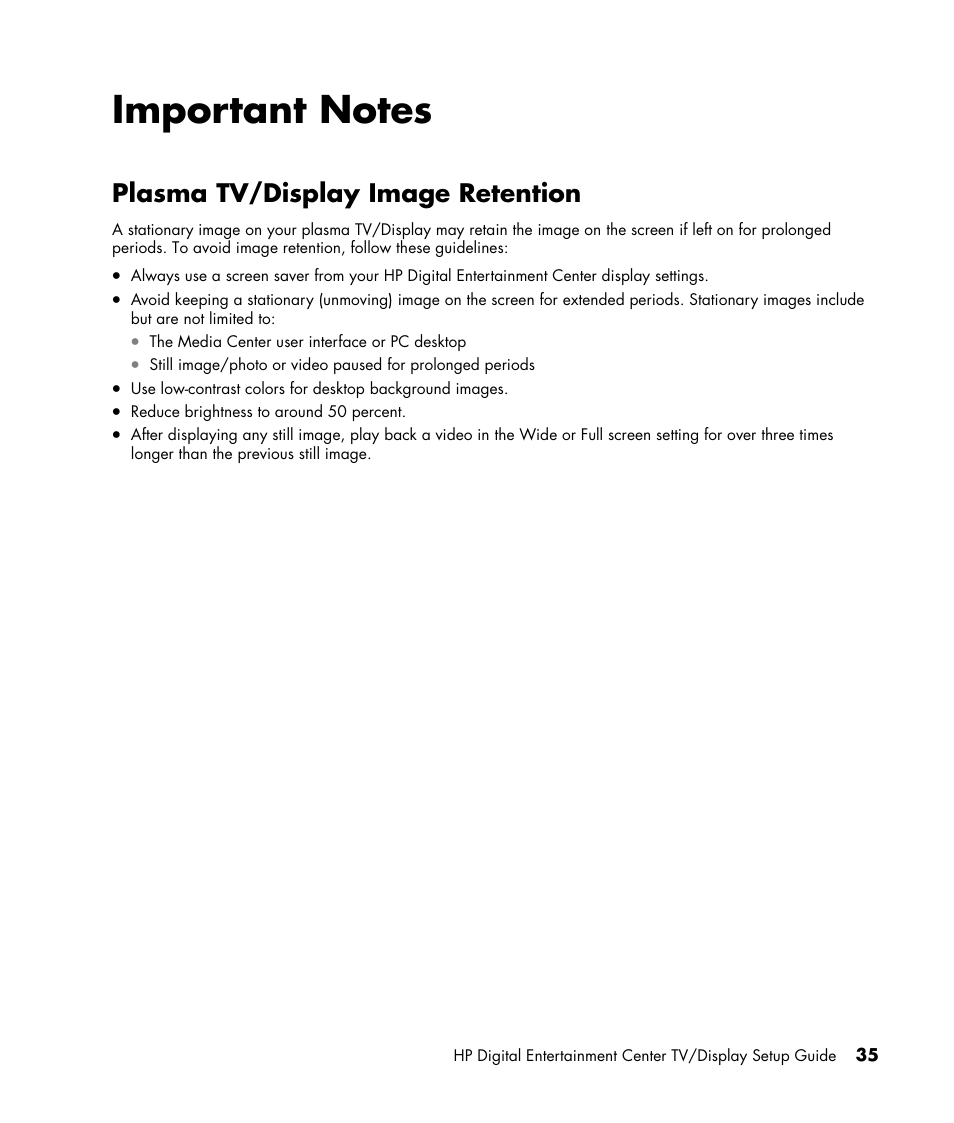 Plasma tv/display image retention | HP z558 User Manual | Page 39 / 40