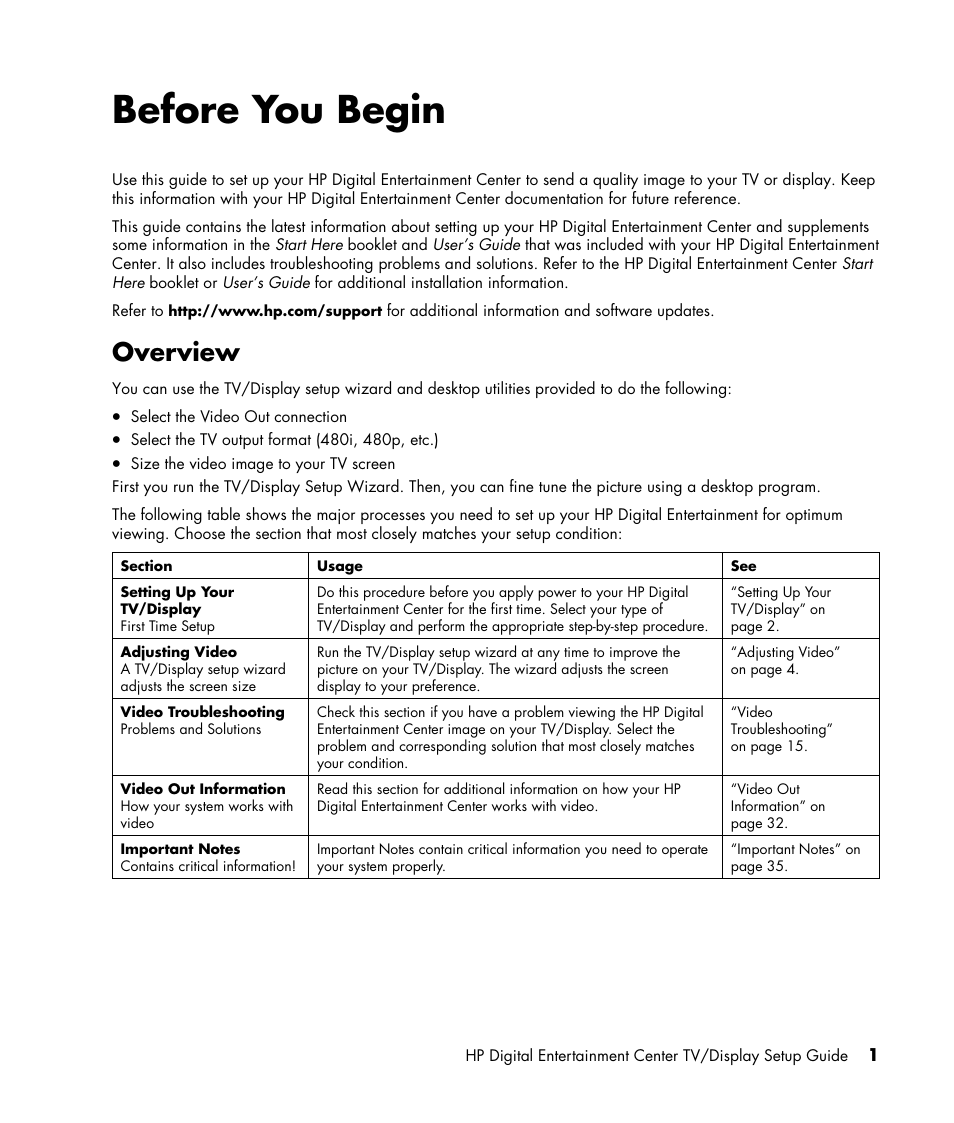 Before you begin, Overview | HP z558 User Manual | Page 5 / 40