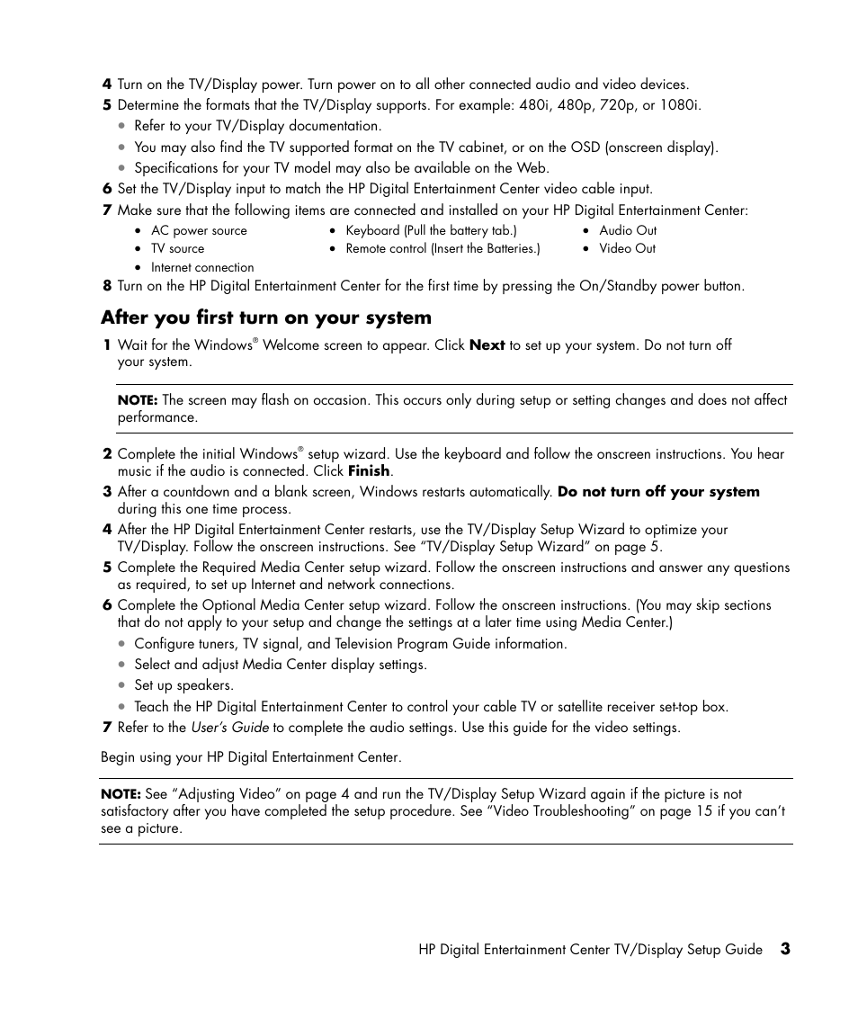 After you first turn on your system | HP z558 User Manual | Page 7 / 40