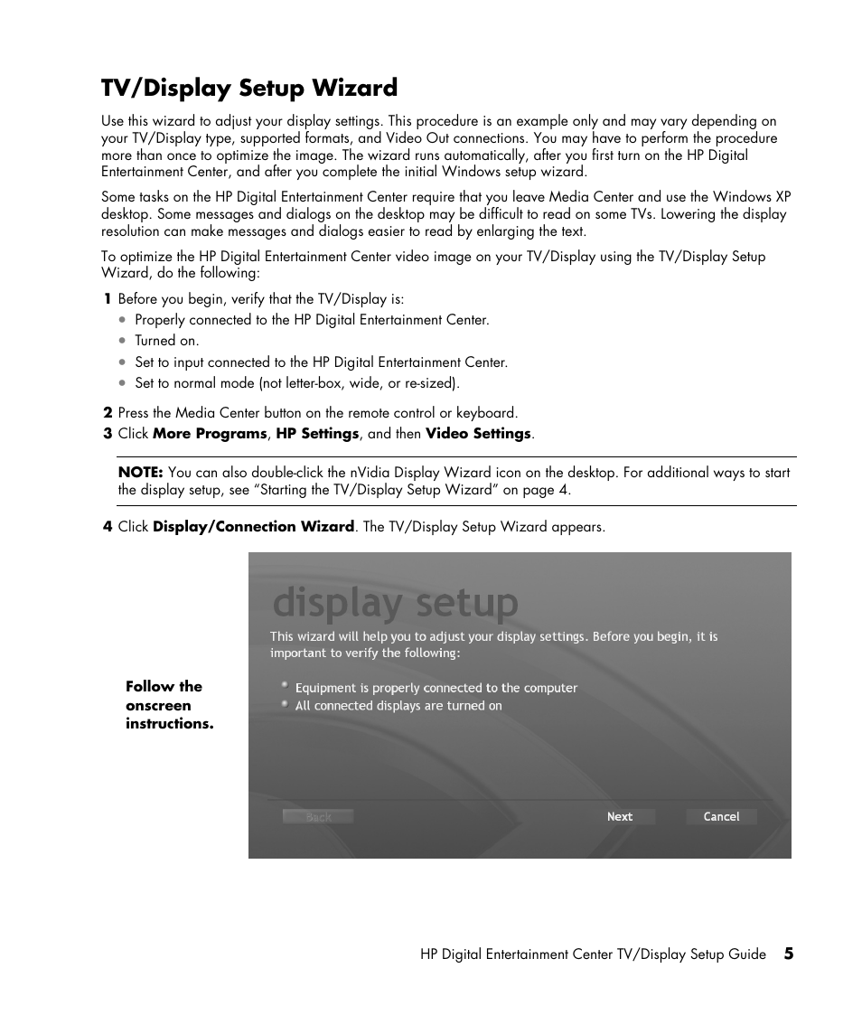 Tv/display setup wizard | HP z558 User Manual | Page 9 / 40