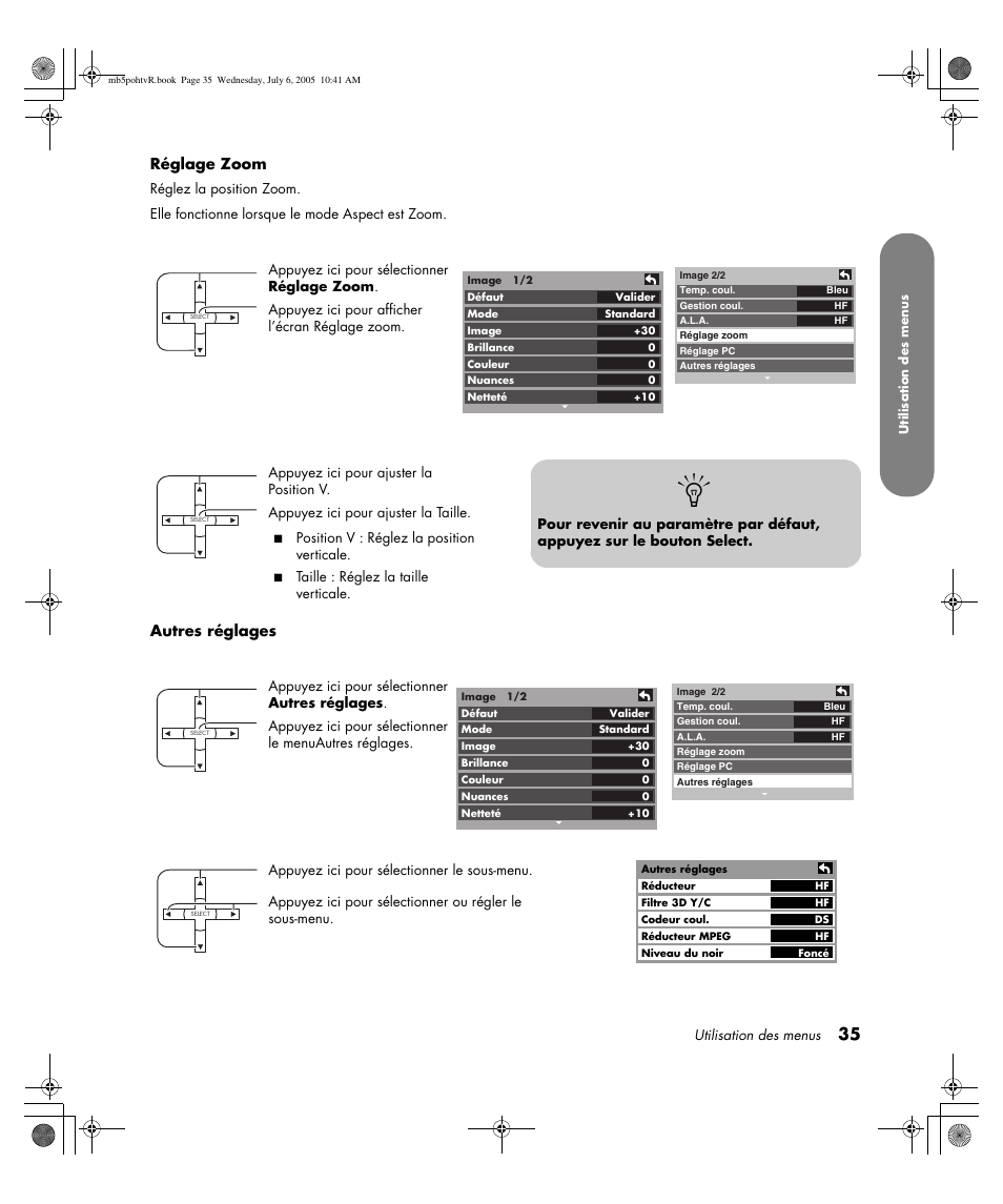Réglage zoom, Autres réglages | HP PL5000N User Manual | Page 139 / 294