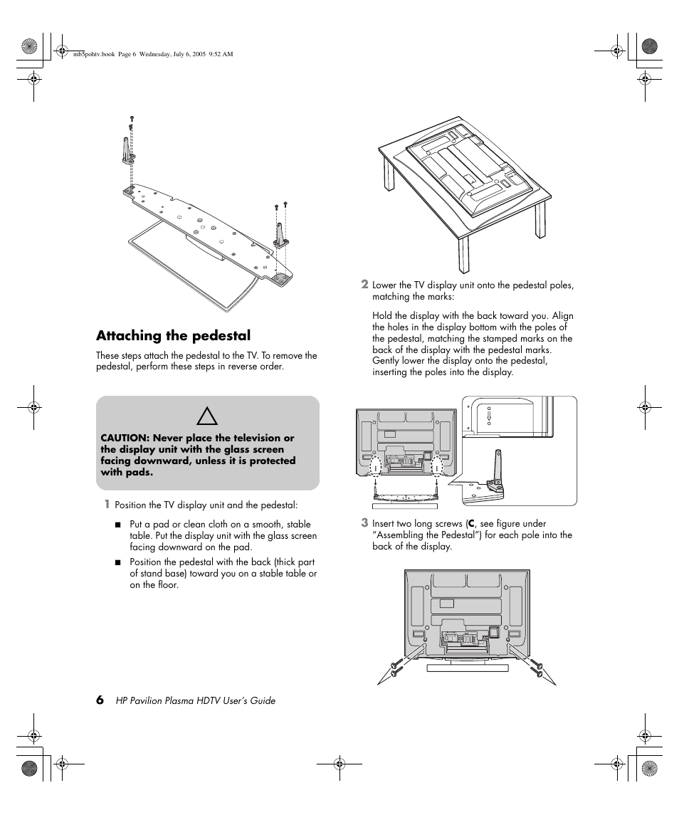 Attaching the pedestal | HP PL5000N User Manual | Page 14 / 294