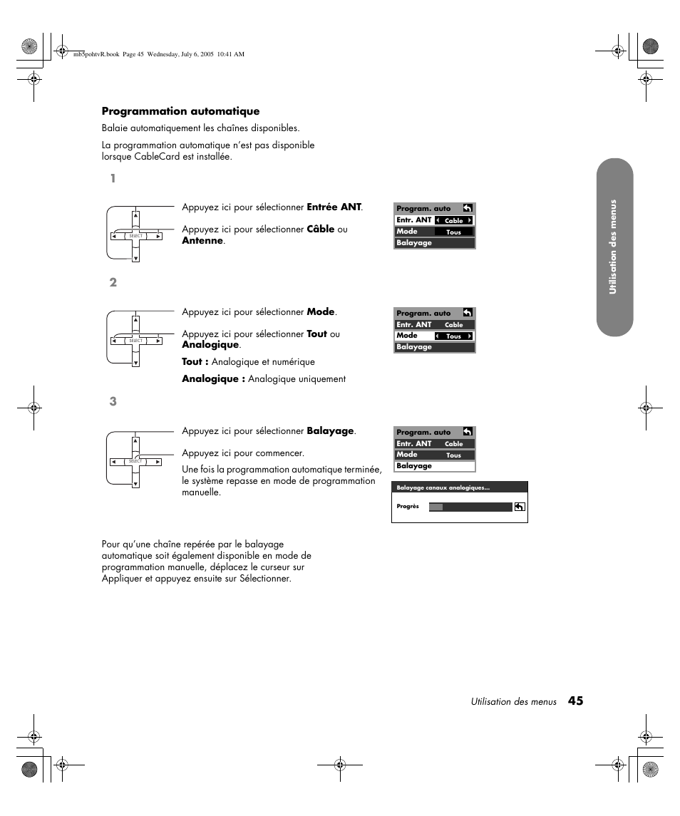 Programmation automatique | HP PL5000N User Manual | Page 149 / 294