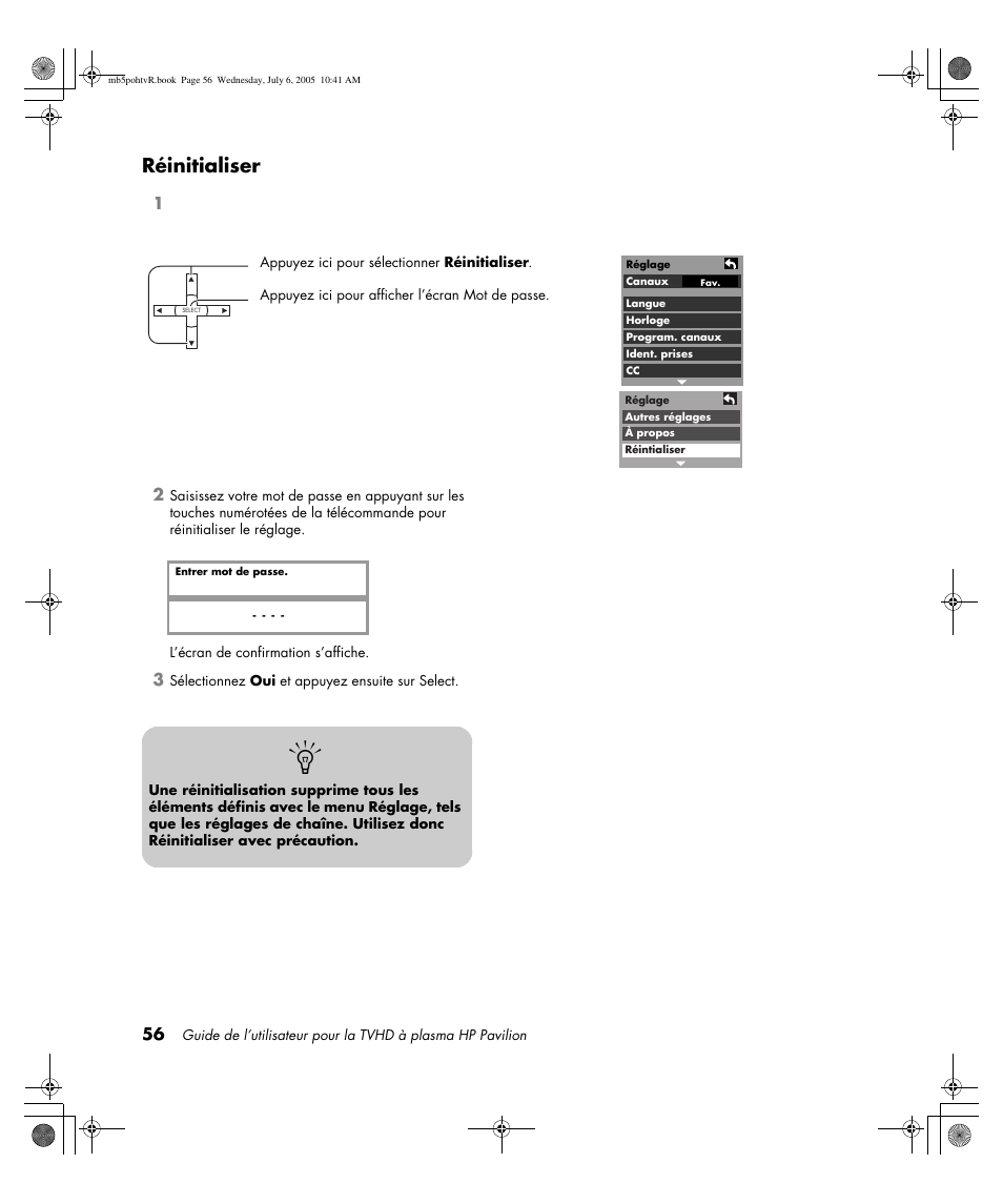 Réinitialiser | HP PL5000N User Manual | Page 160 / 294